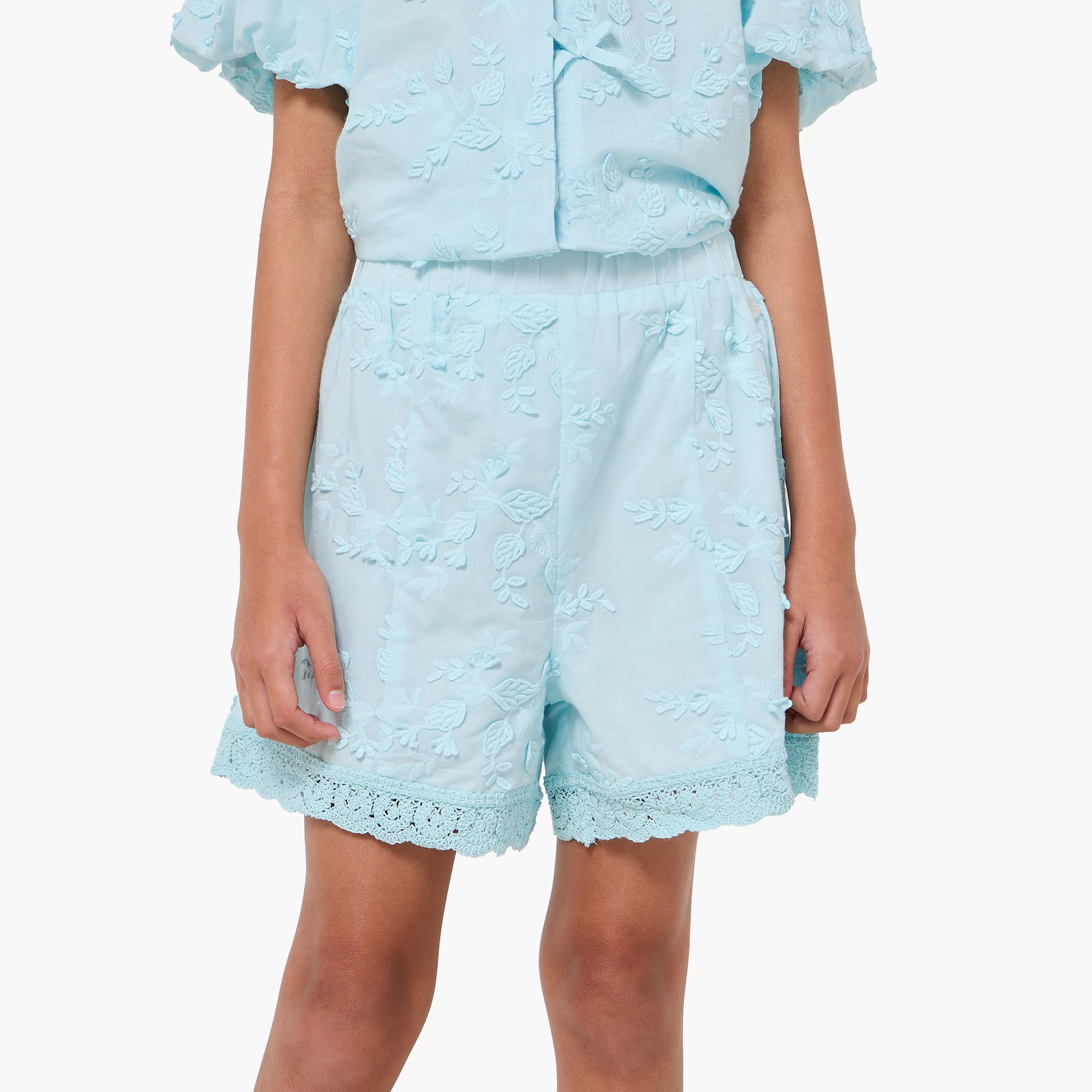 Eligo V-neck Short Sleeves Top and Shorts Set with Floral Embroidery-girls-clothing-setsandcoords-image-3