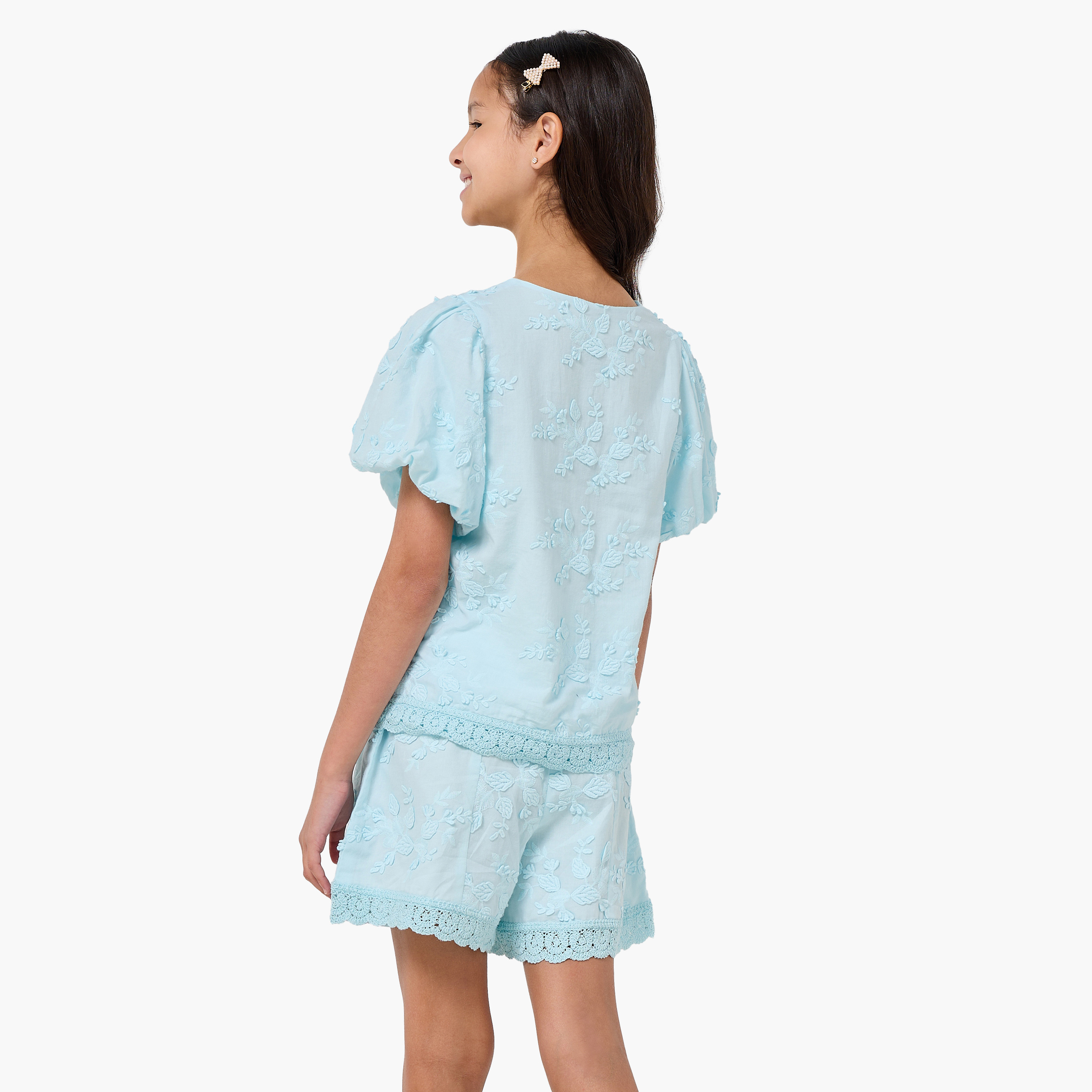 Eligo V-neck Short Sleeves Top and Shorts Set with Floral Embroidery-girls-clothing-setsandcoords-image-4