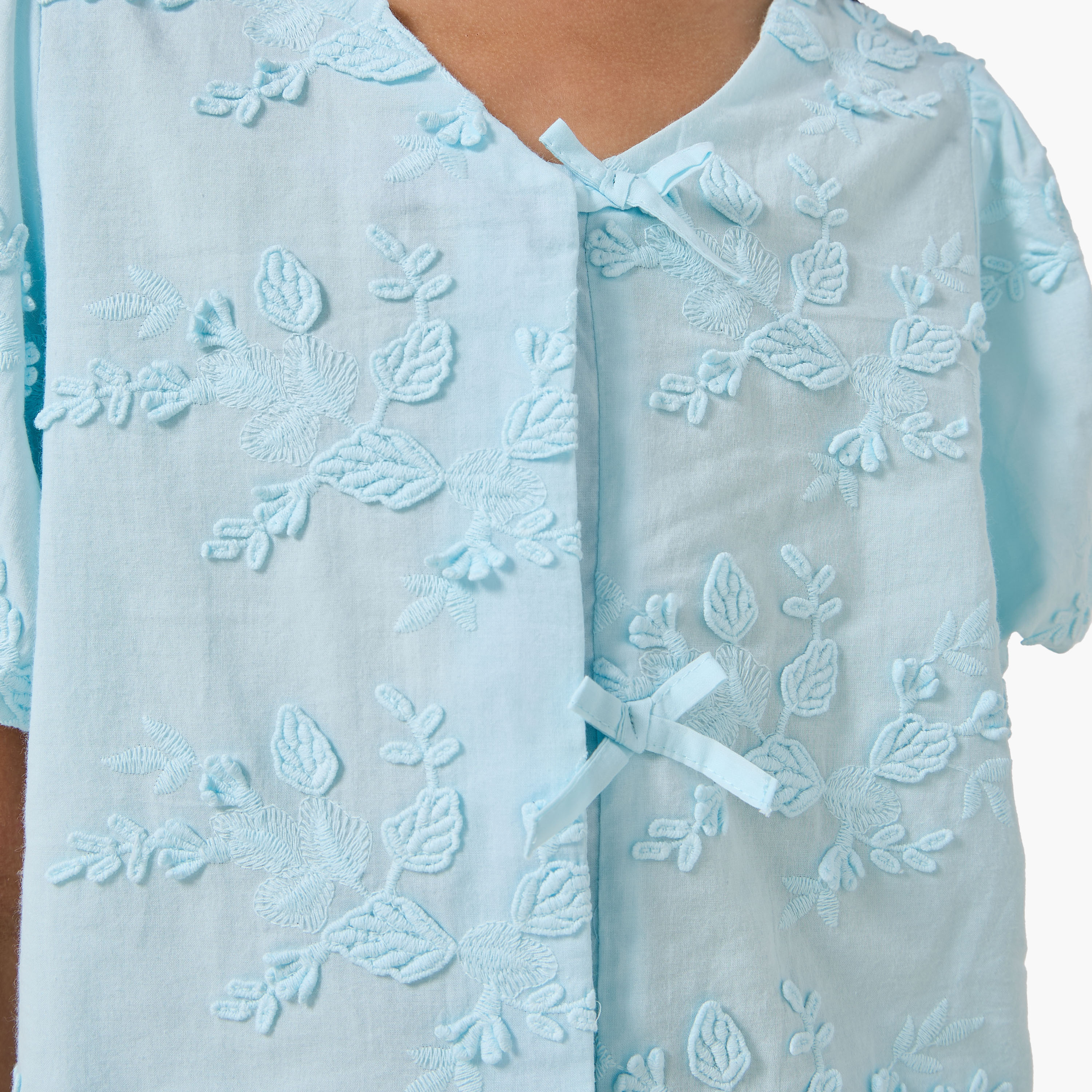 Eligo V-neck Short Sleeves Top and Shorts Set with Floral Embroidery-girls-clothing-setsandcoords-image-6