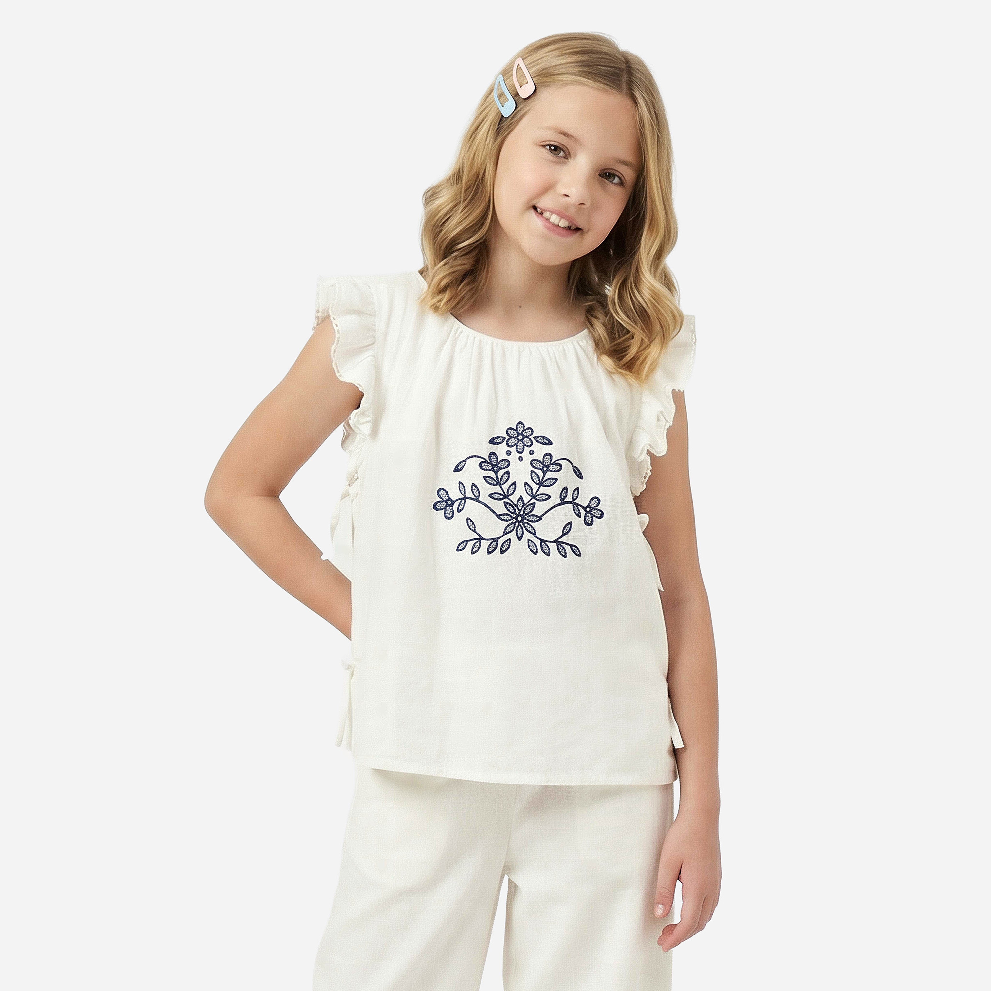 Eligo Round Neck Sleeveless Top and Pants Set with Floral Embroidery-girls-clothing-setsandcoords-image-2