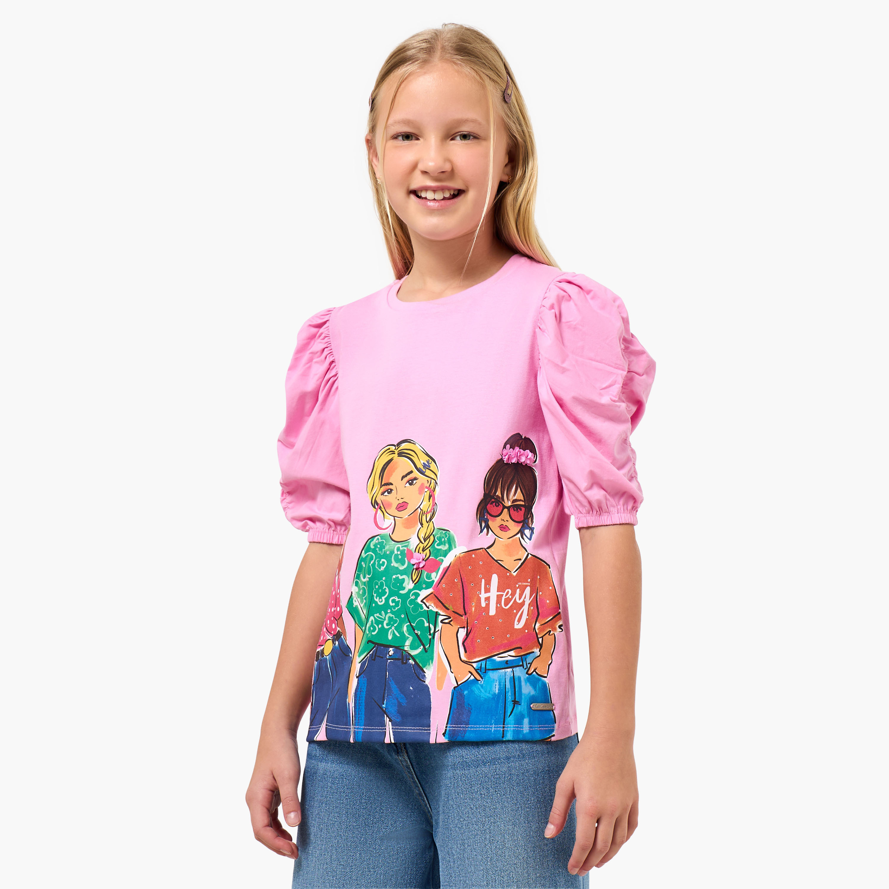Lee Cooper Round Neck Short Sleeve T-shirt with Graphic Print-girls-clothing-tshirts-image-1