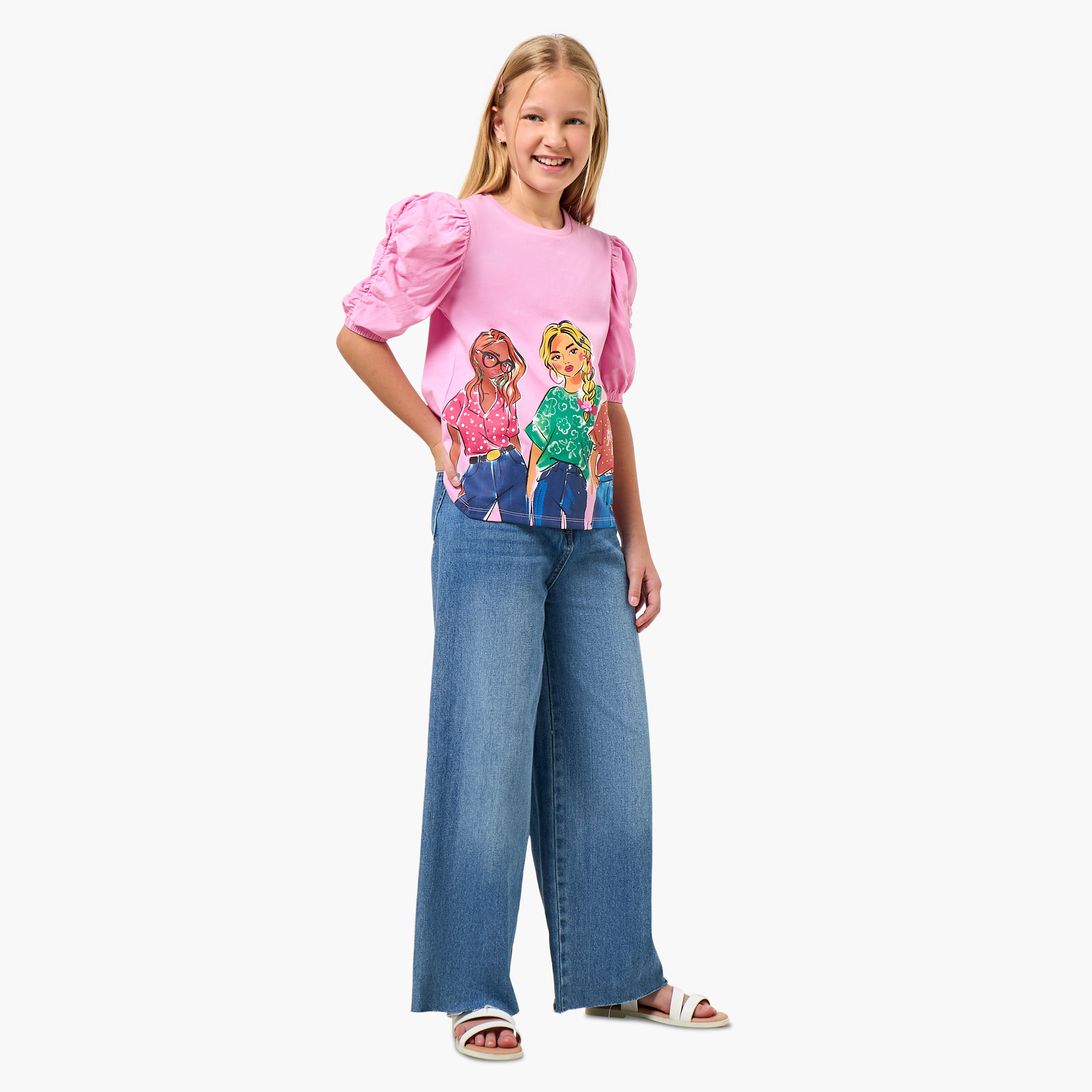 Lee Cooper Round Neck Short Sleeve T-shirt with Graphic Print-girls-clothing-tshirts-image-2