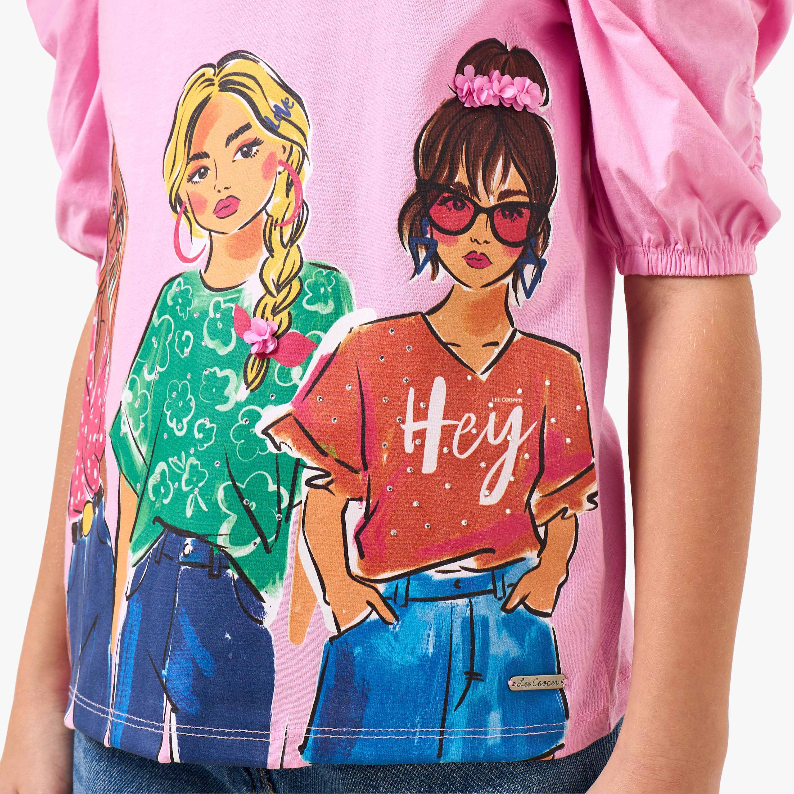 Lee Cooper Round Neck Short Sleeve T-shirt with Graphic Print-girls-clothing-tshirts-image-5
