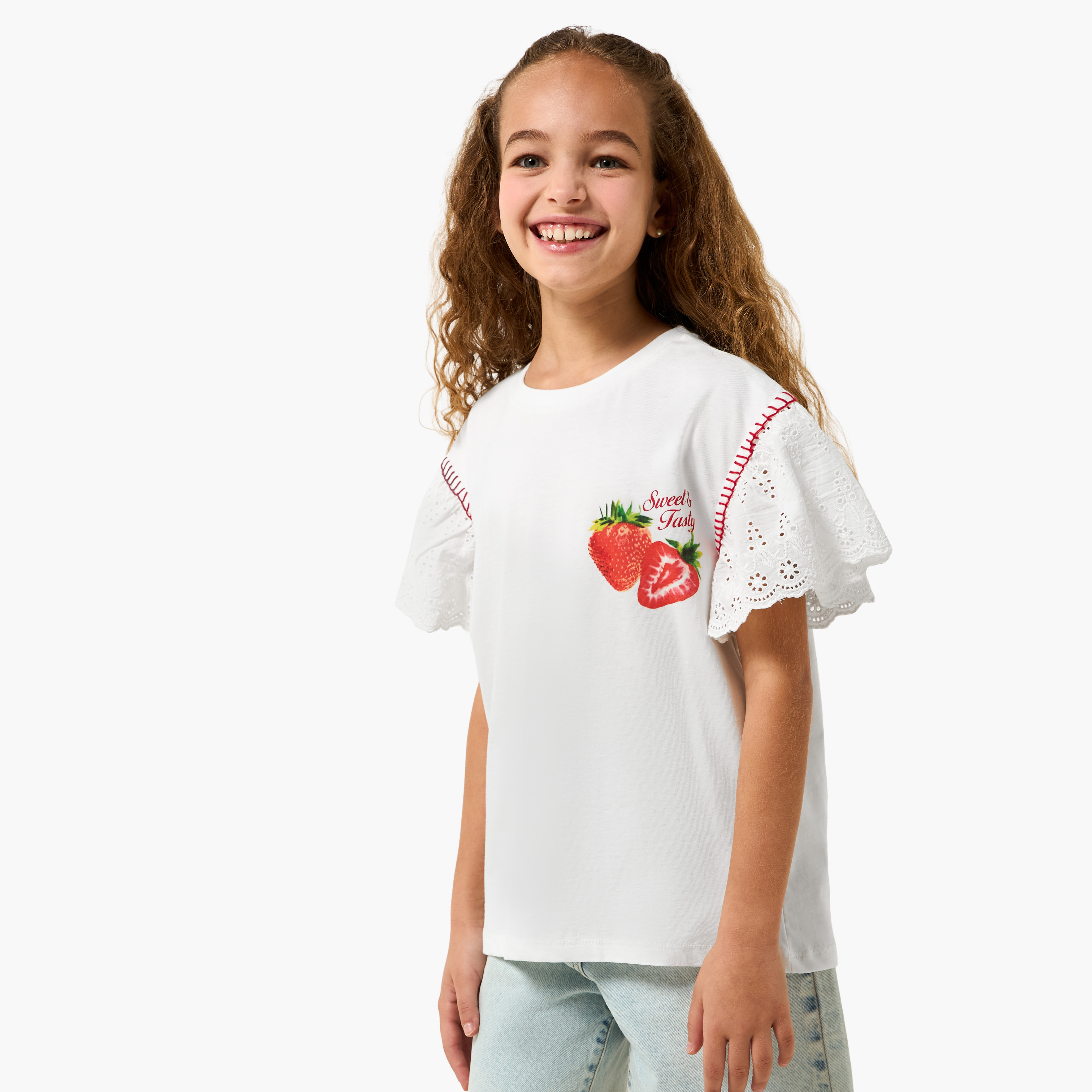 Lee Cooper Crew Neck Short Sleeves T-shirt with Strawberry Graphic Print-girls-clothing-tshirts-image-1