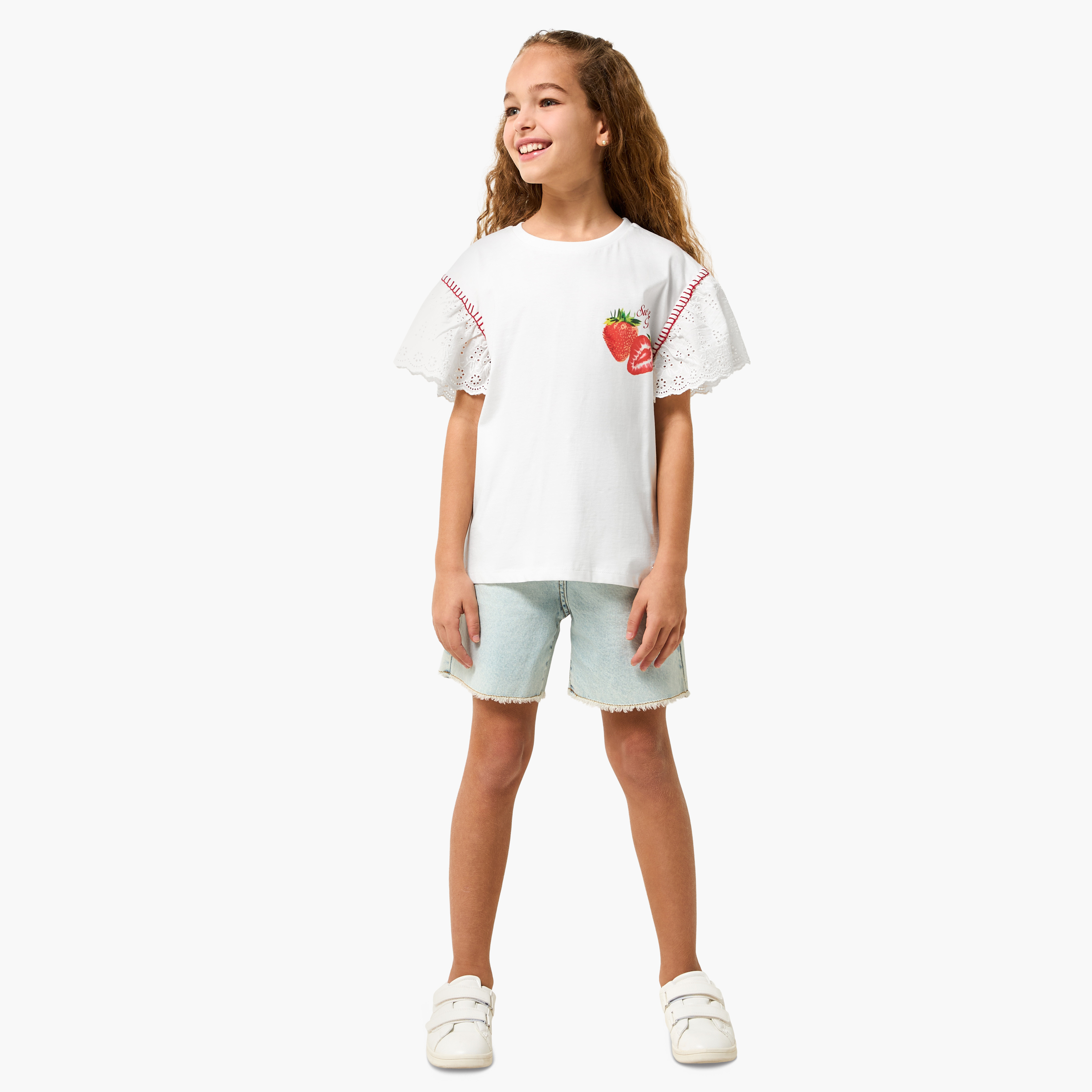 Lee Cooper Crew Neck Short Sleeves T-shirt with Strawberry Graphic Print-girls-clothing-tshirts-image-2