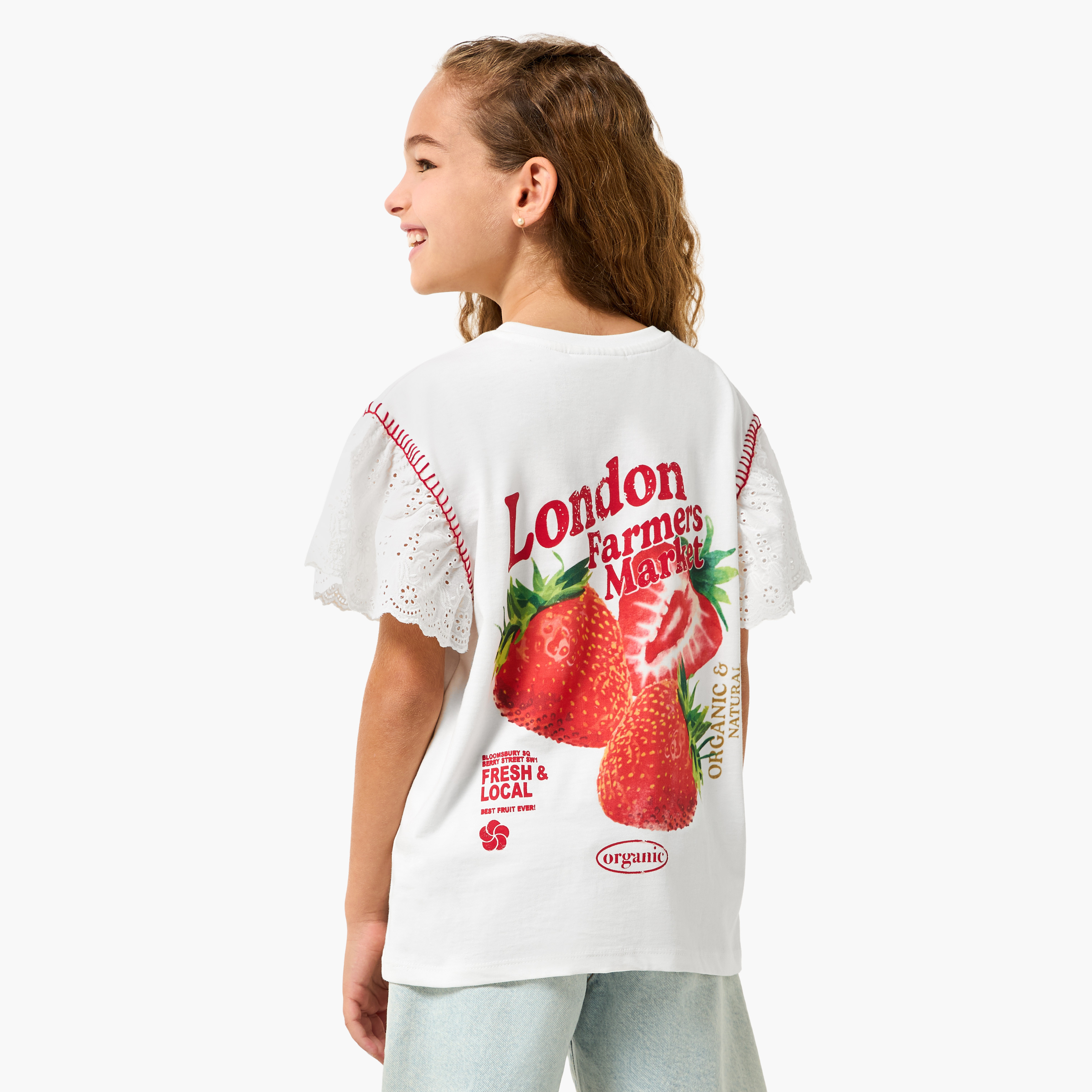 Lee Cooper Crew Neck Short Sleeves T-shirt with Strawberry Graphic Print-girls-clothing-tshirts-image-3