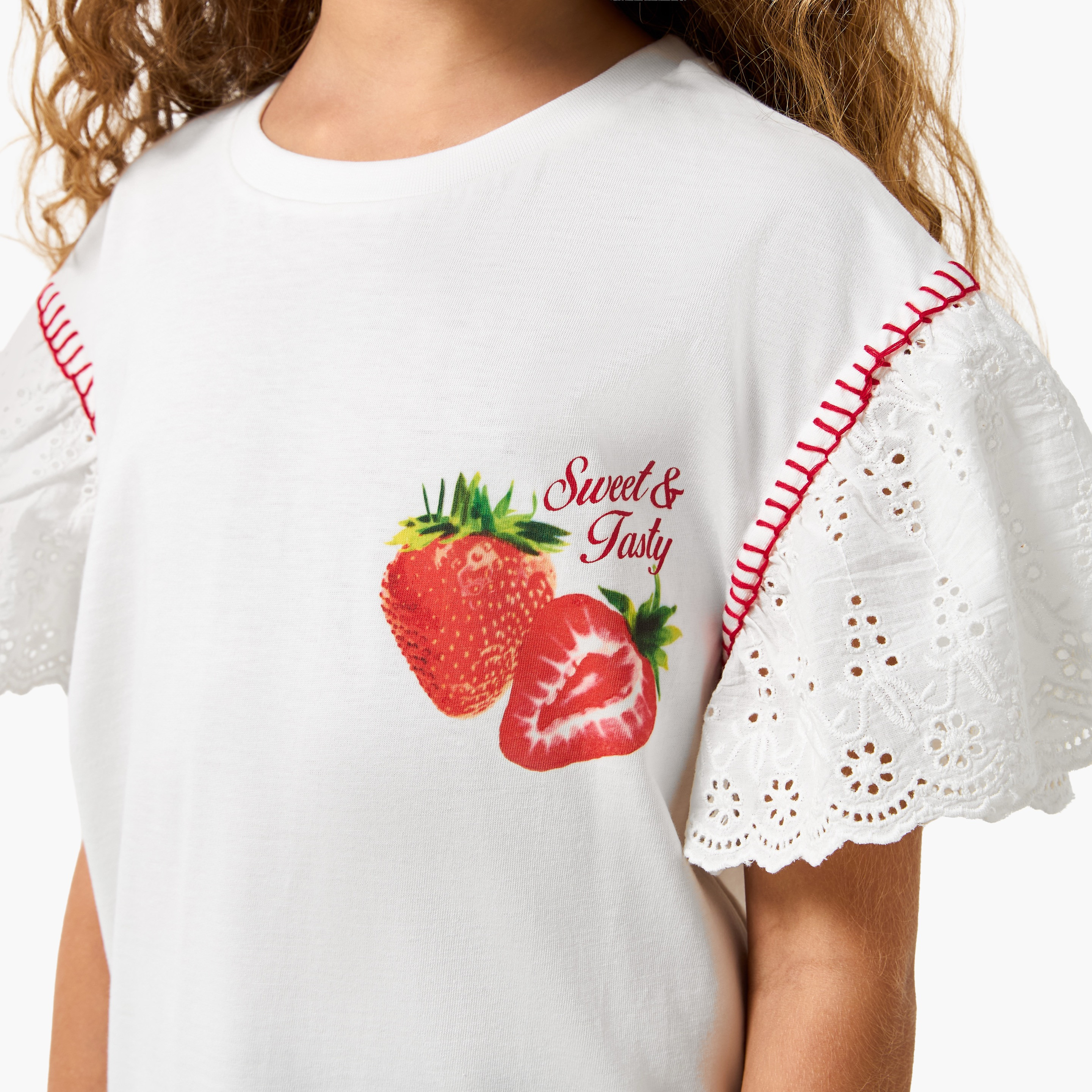 Lee Cooper Crew Neck Short Sleeves T-shirt with Strawberry Graphic Print-girls-clothing-tshirts-image-4