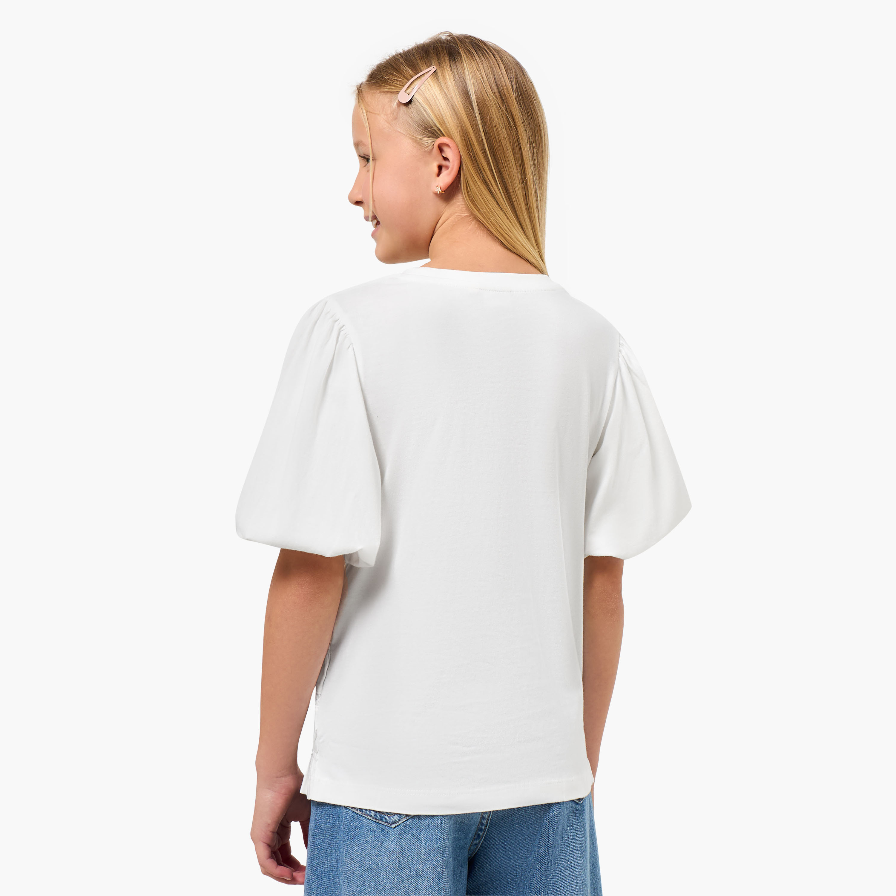 تيشيرت بياقة مستديرة وأكمام قصيرة بتفاصيل بارزة الملمس مجعدة من لي كوبر-girls-clothing-blousesandshirts-image-3