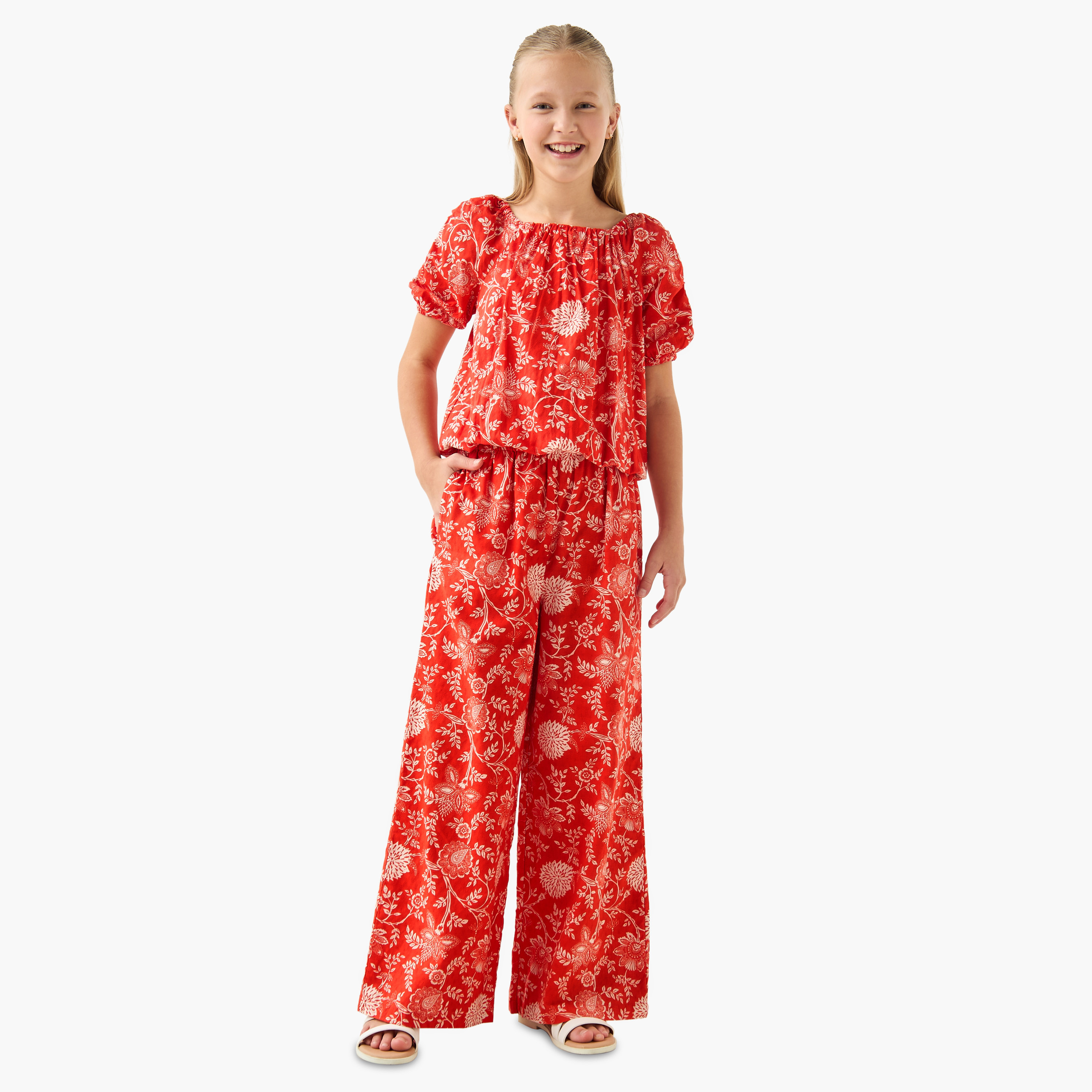 Lee Cooper Trousers with Floral Print- Elasticated Waist-girls-clothing-bottoms-trousers-image-2