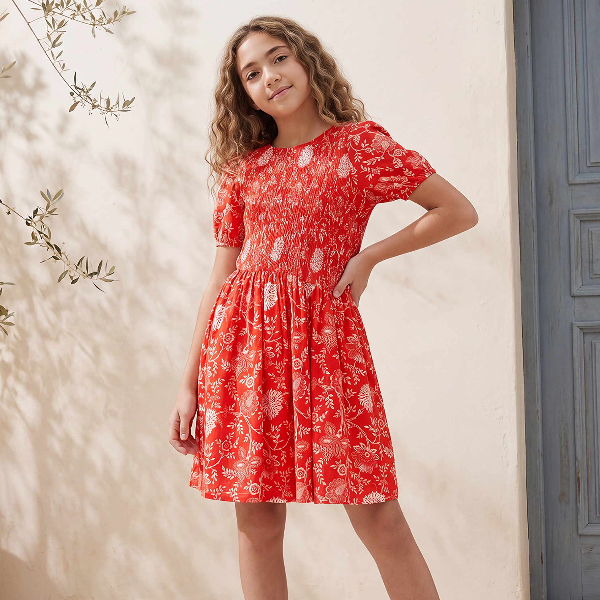 Lee Cooper Round Neck Short Sleeves A-line Dress with Floral Print-girls-clothing-dressesandjumpsuits-image-1