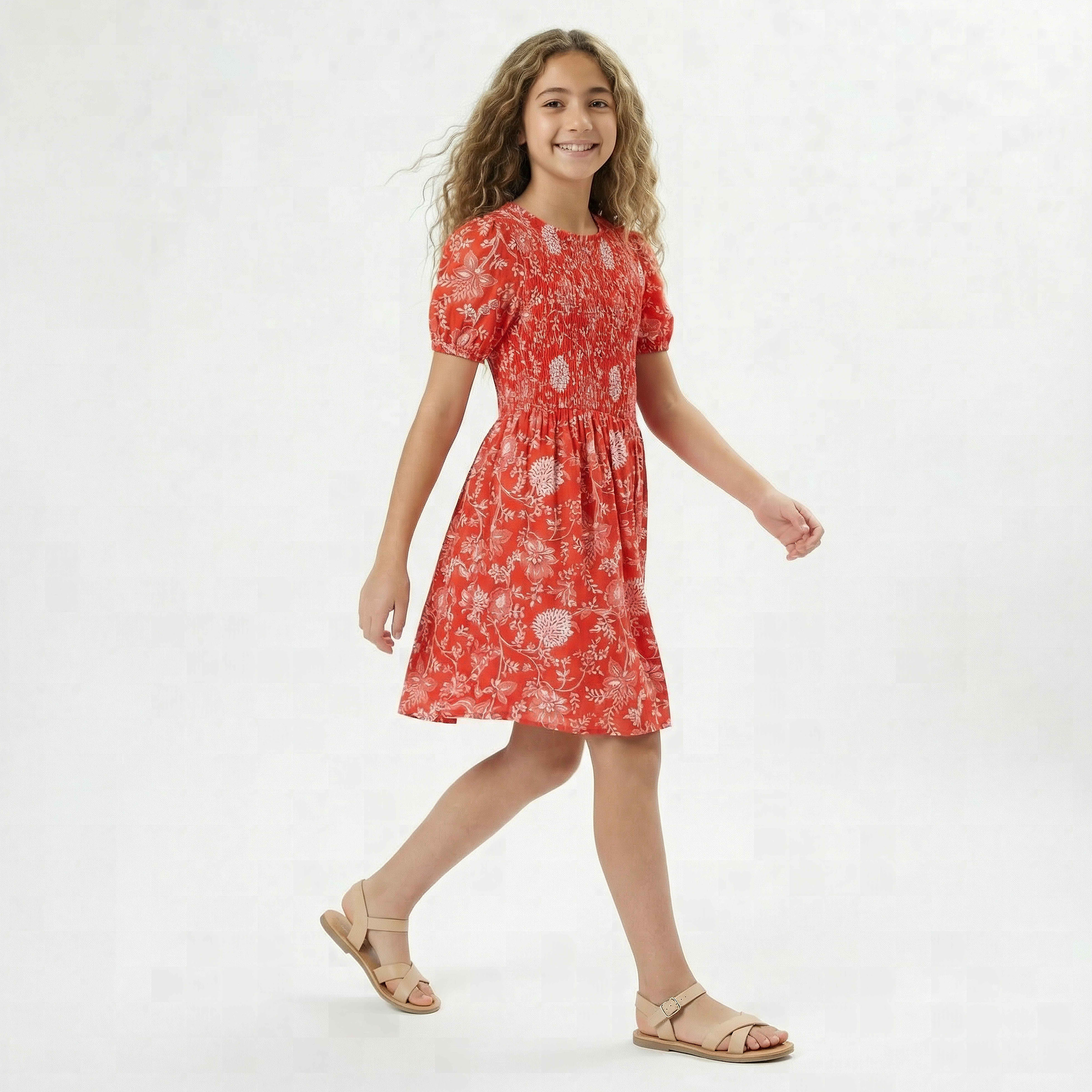 Lee Cooper Round Neck Short Sleeves A-line Dress with Floral Print-girls-clothing-dressesandjumpsuits-image-2
