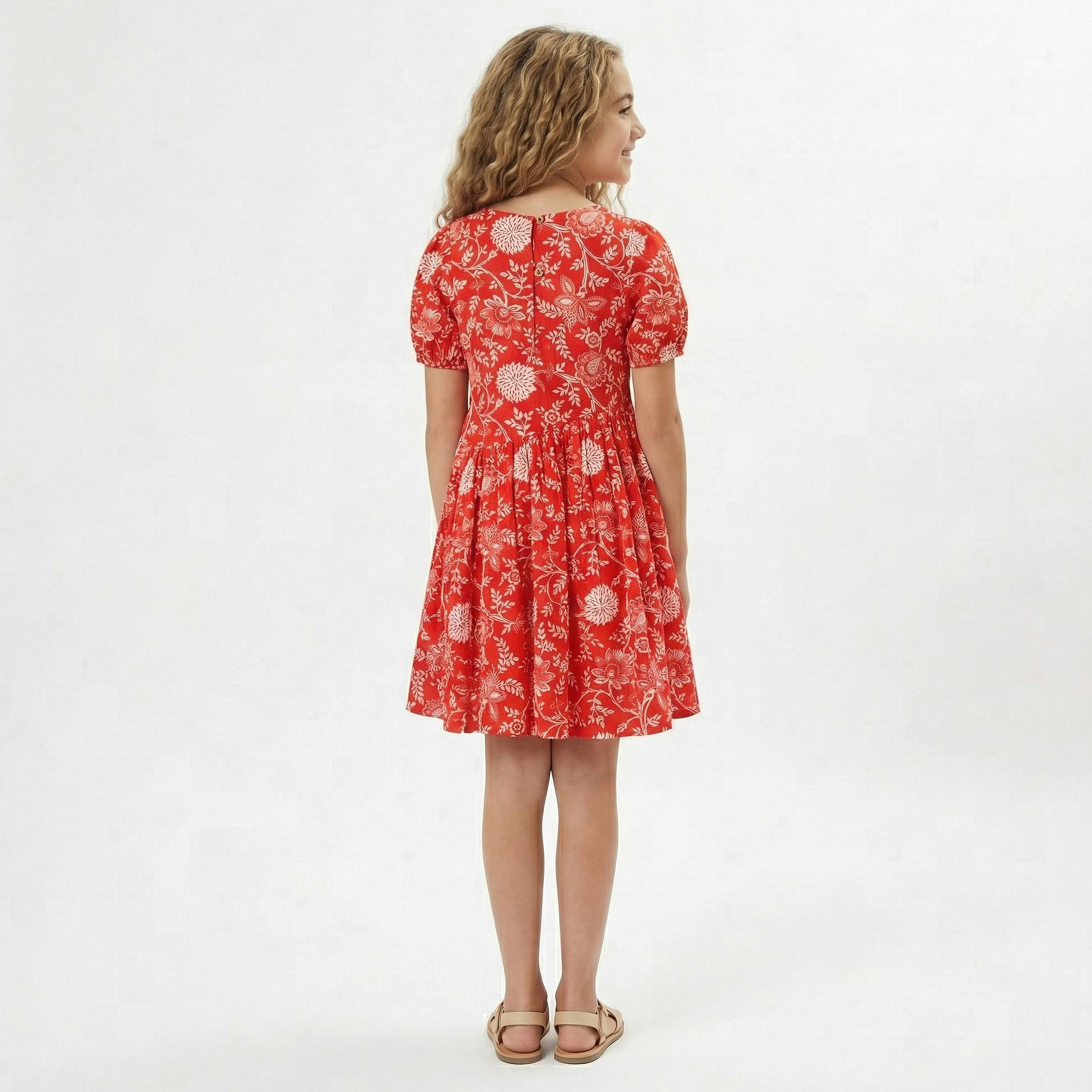 Lee Cooper Round Neck Short Sleeves A-line Dress with Floral Print-girls-clothing-dressesandjumpsuits-image-3