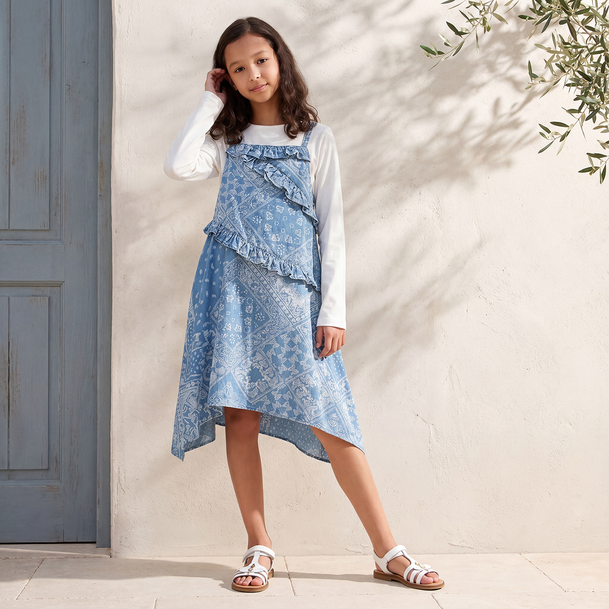 Lee Cooper Round Neck Long Sleeves A-Line Dress with Top-girls-clothing-dressesandjumpsuits-image-1