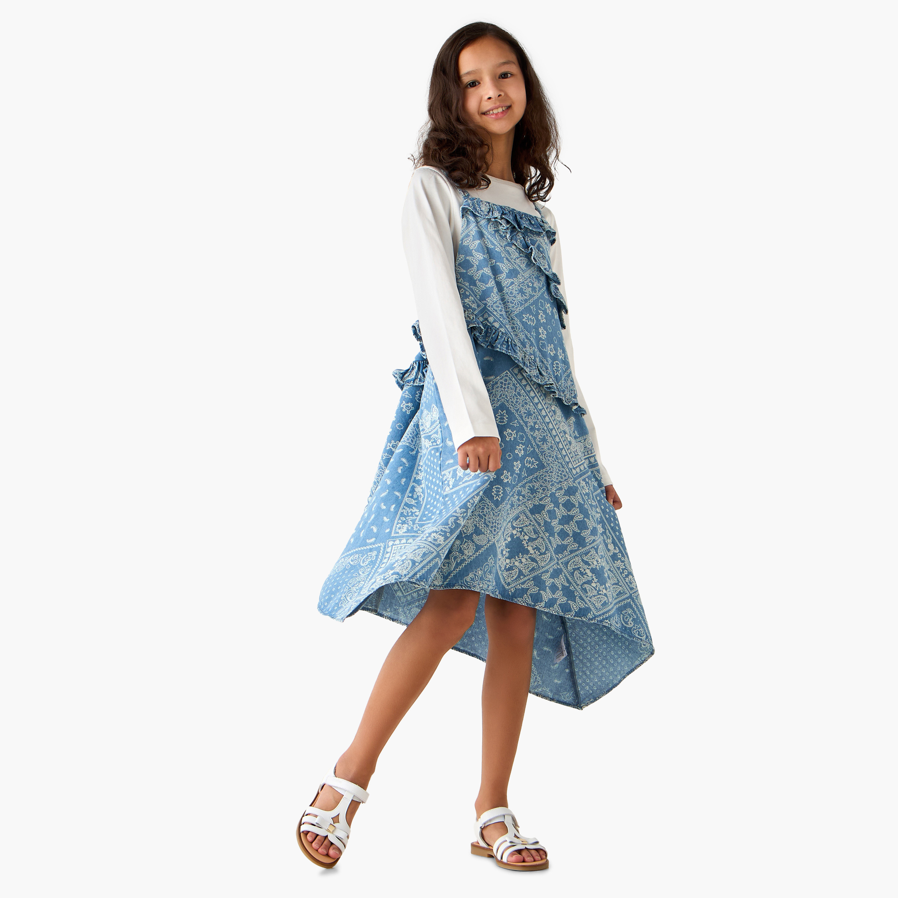 Lee Cooper Round Neck Long Sleeves A-Line Dress with Top-girls-clothing-dressesandjumpsuits-image-2