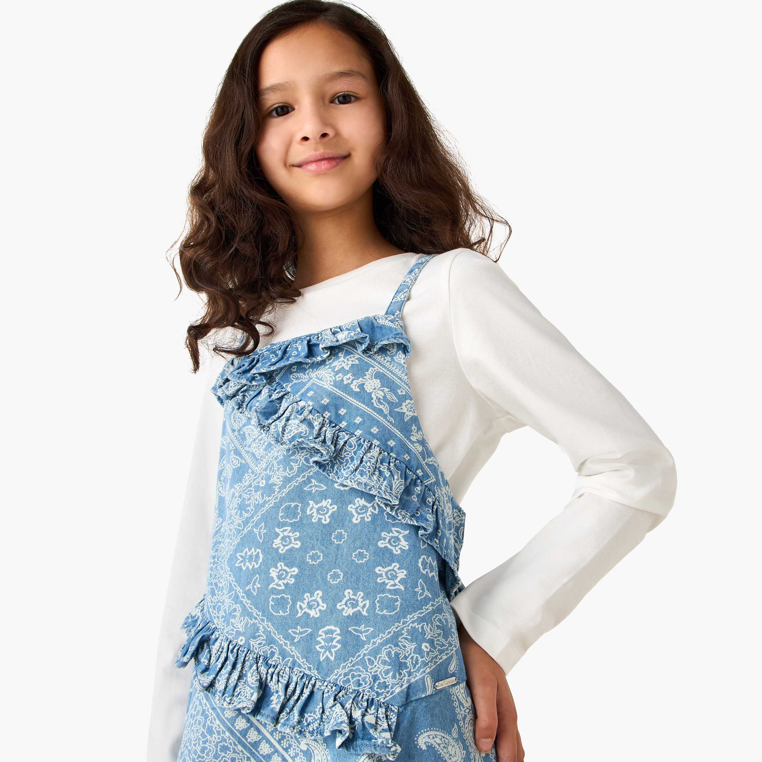 Lee Cooper Round Neck Long Sleeves A-Line Dress with Top-girls-clothing-dressesandjumpsuits-image-4