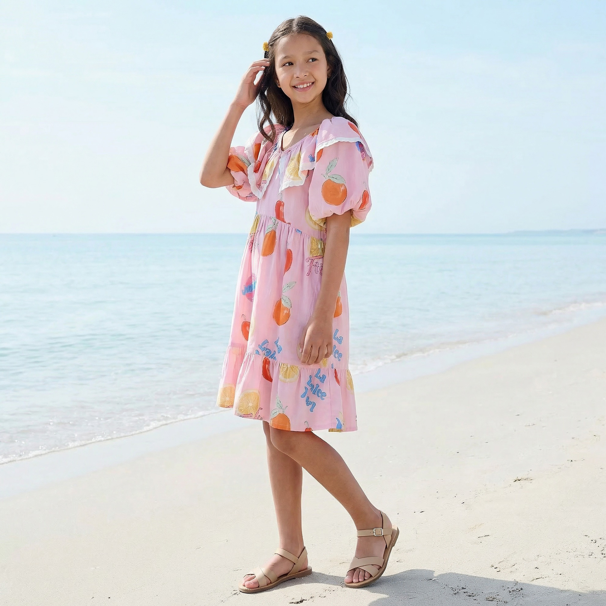 Lee Cooper Ruffle Collar Short Sleeves Knee Length A-line Dress with Print-girls-clothing-dressesandjumpsuits-image-1