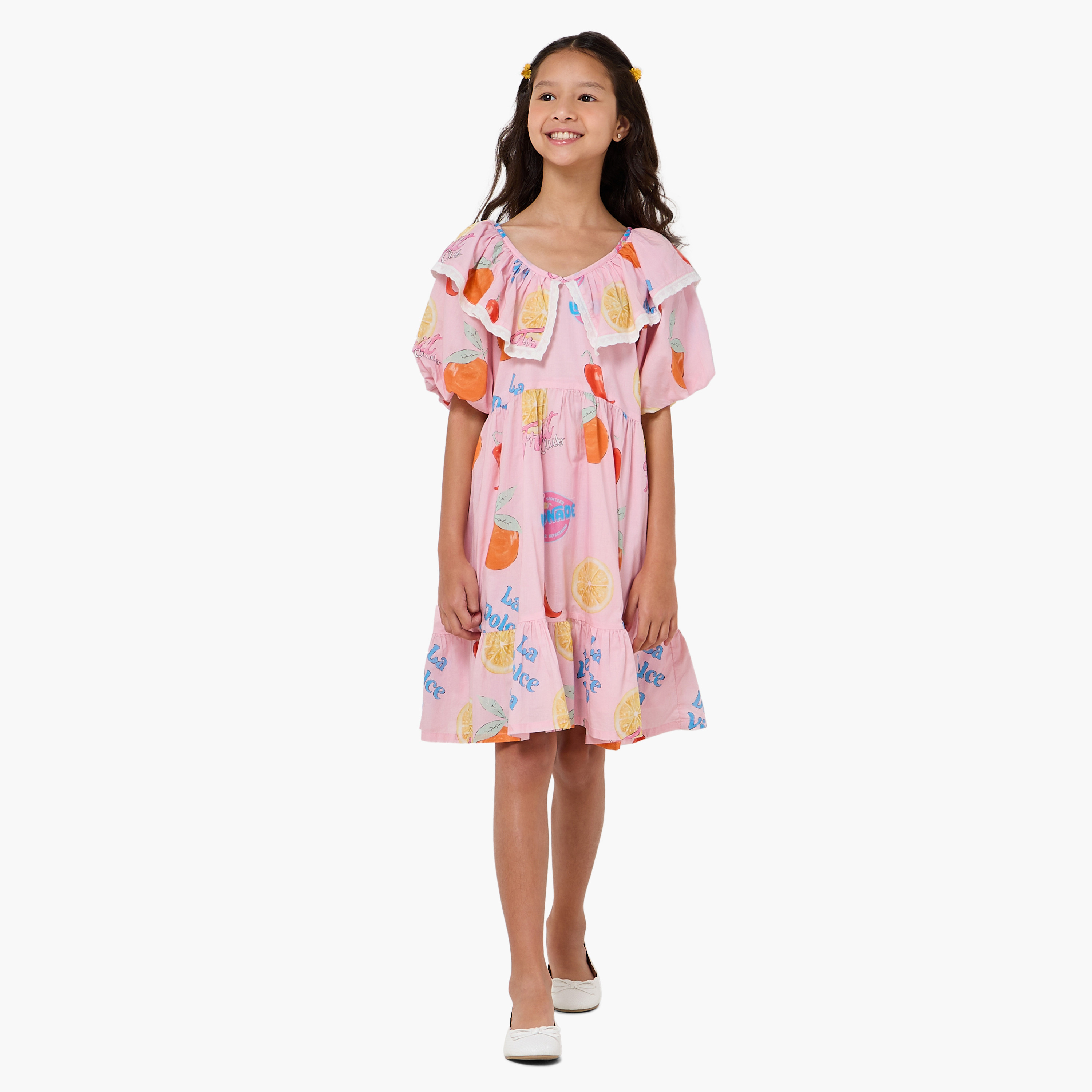 Lee Cooper Ruffle Collar Short Sleeves Knee Length A-line Dress with Print-girls-clothing-dressesandjumpsuits-image-2