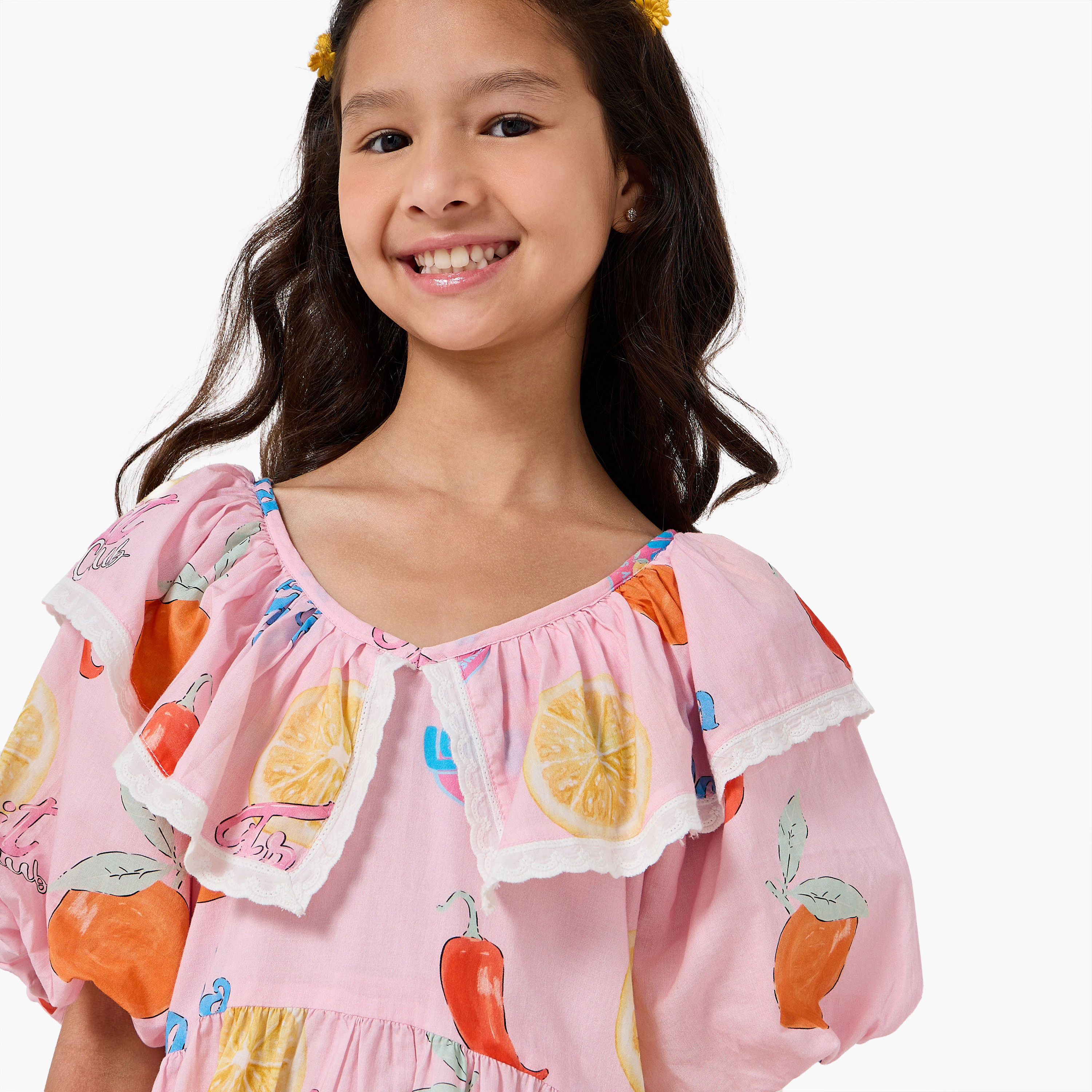 Lee Cooper Ruffle Collar Short Sleeves Knee Length A-line Dress with Print-girls-clothing-dressesandjumpsuits-image-4