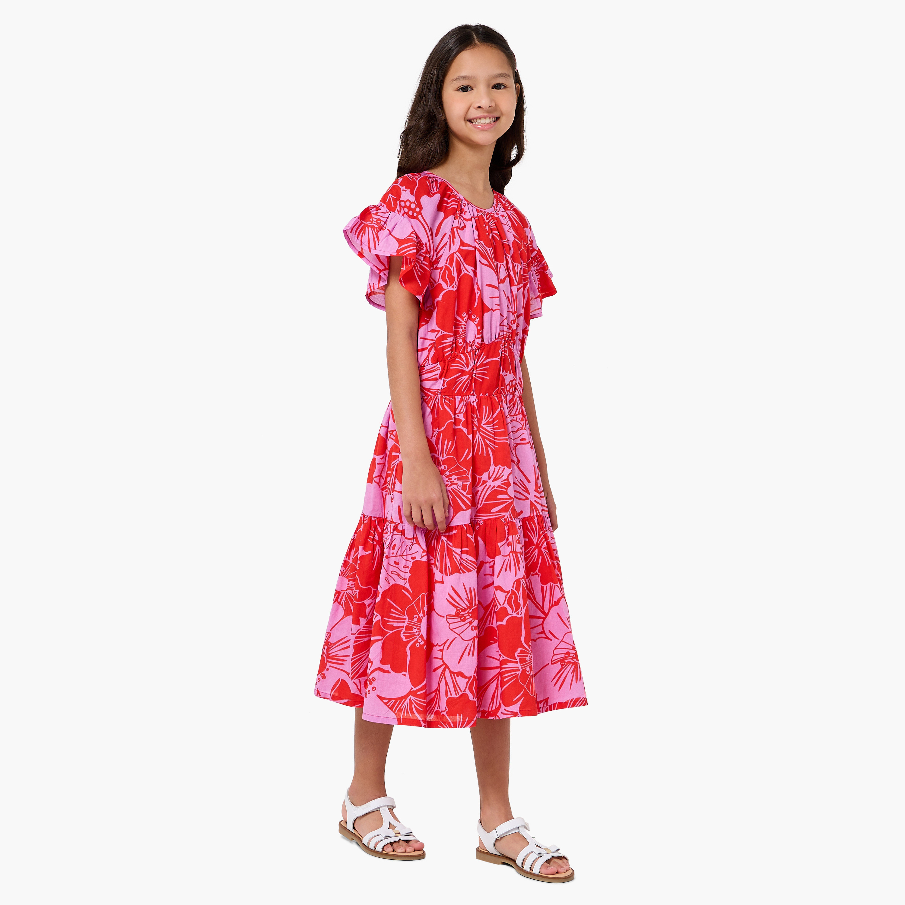 Lee Cooper Round Neck Short Sleeve A-line Dress with Floral Print-girls-clothing-dressesandjumpsuits-image-2