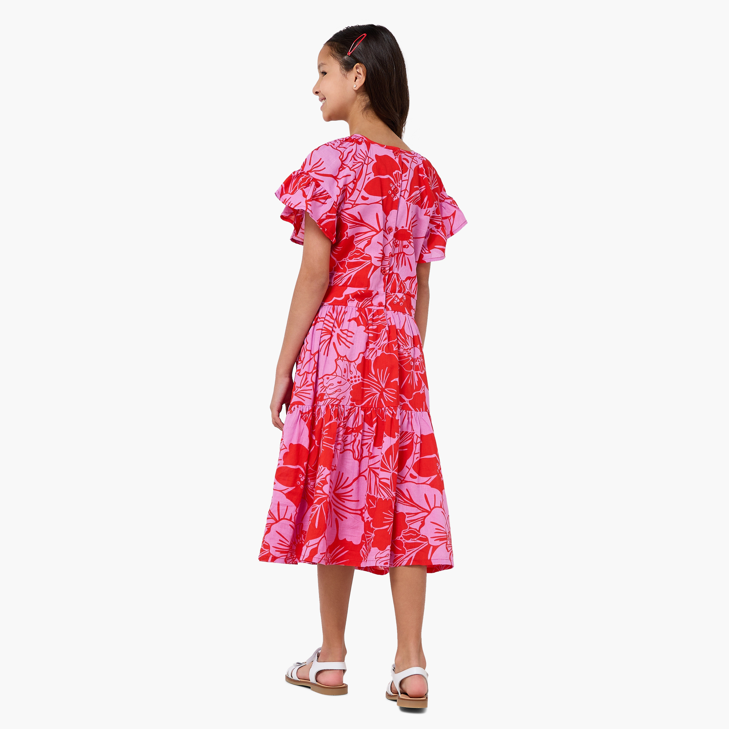 Lee Cooper Round Neck Short Sleeve A-line Dress with Floral Print-girls-clothing-dressesandjumpsuits-image-3
