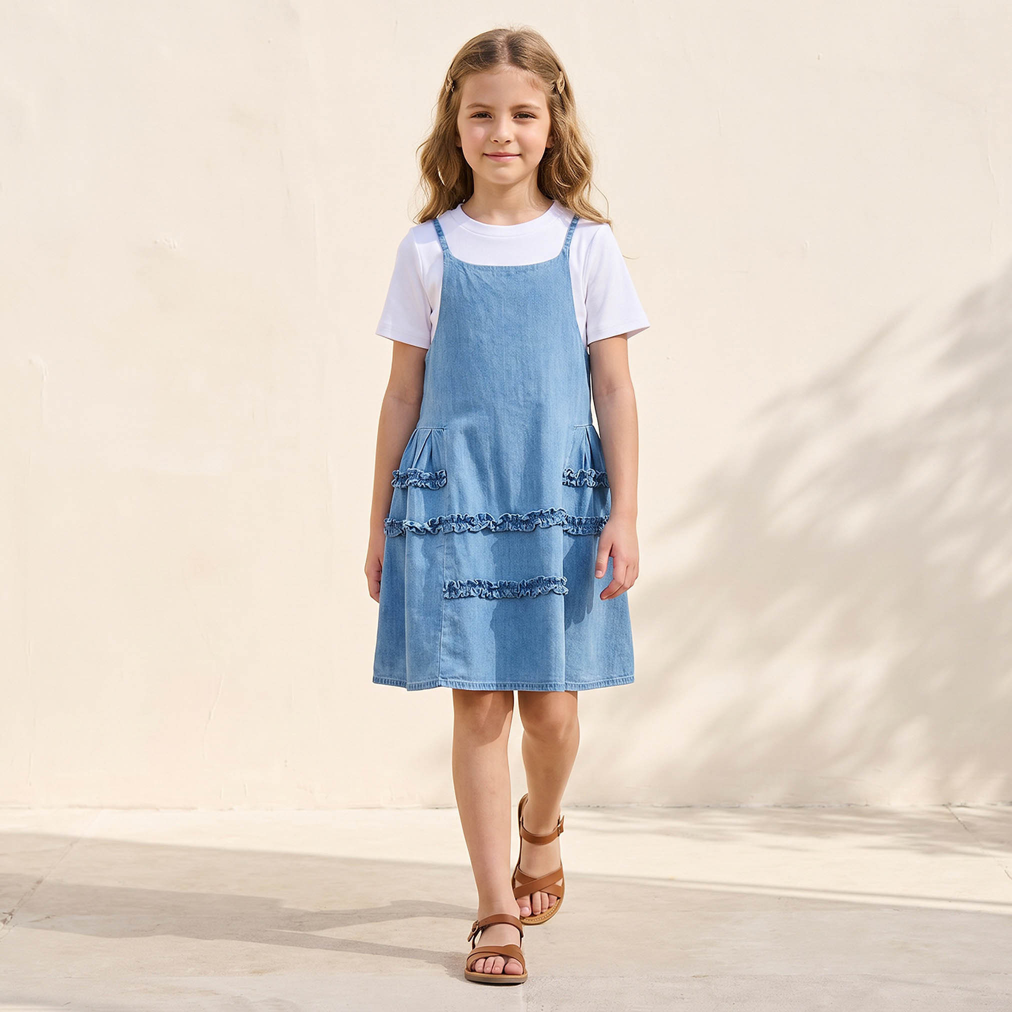 Lee Cooper Crew Neck Short Sleeves T-shirt with Pinafore-girls-clothing-dressesandjumpsuits-image-2