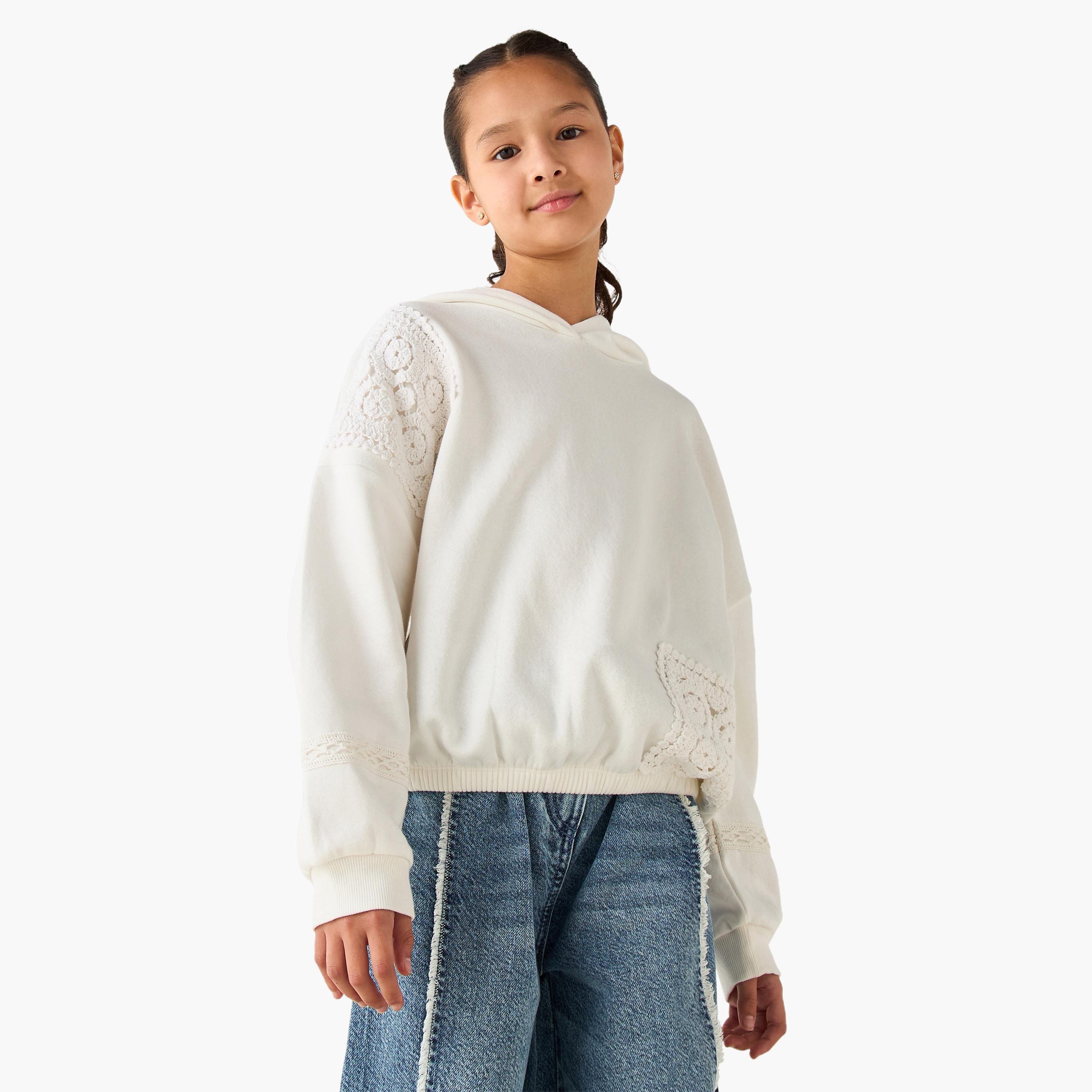 Lee Cooper Hooded Sweatshirt with Crochet Detail-girls-clothing-sweatshirts-image-1