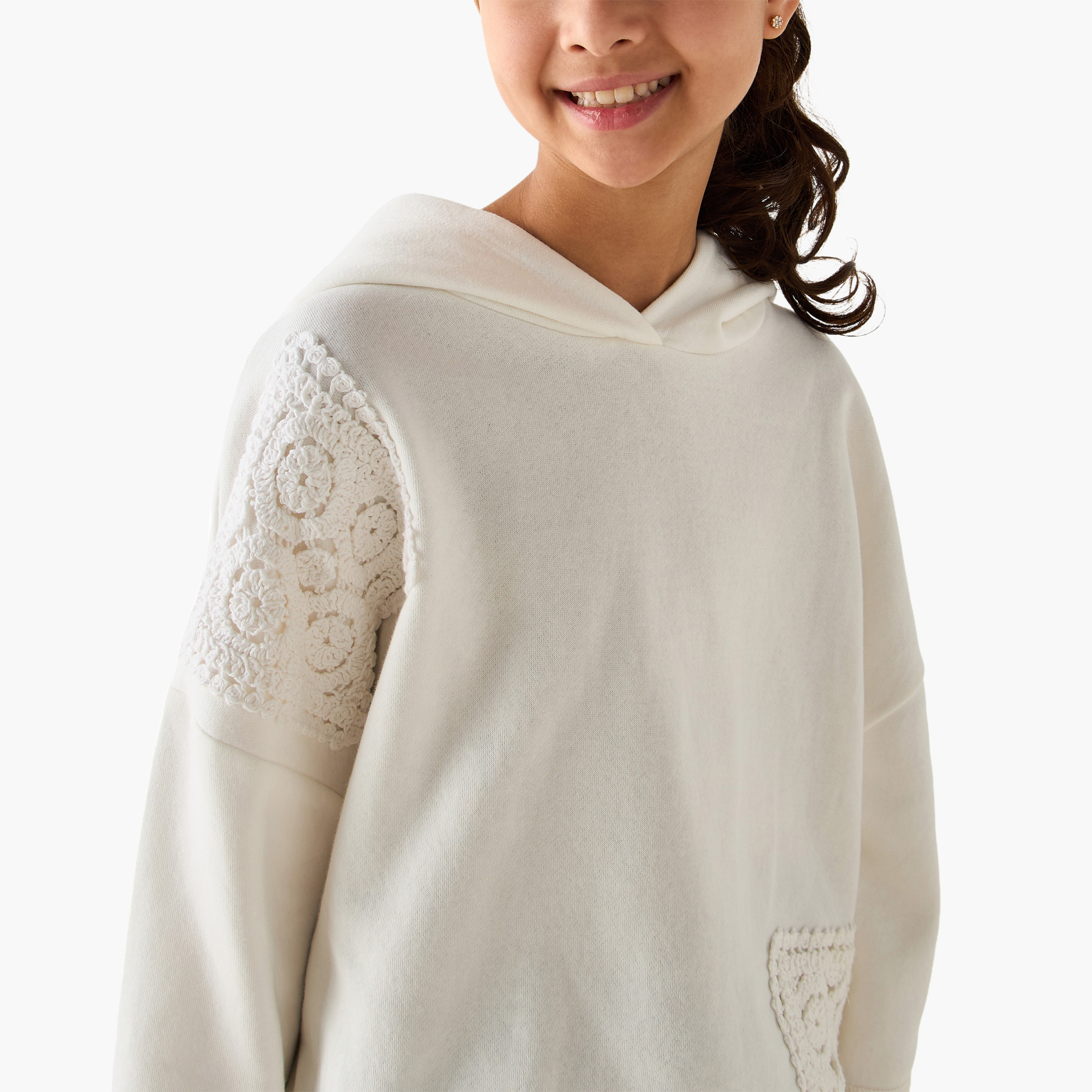Lee Cooper Hooded Sweatshirt with Crochet Detail-girls-clothing-sweatshirts-image-4