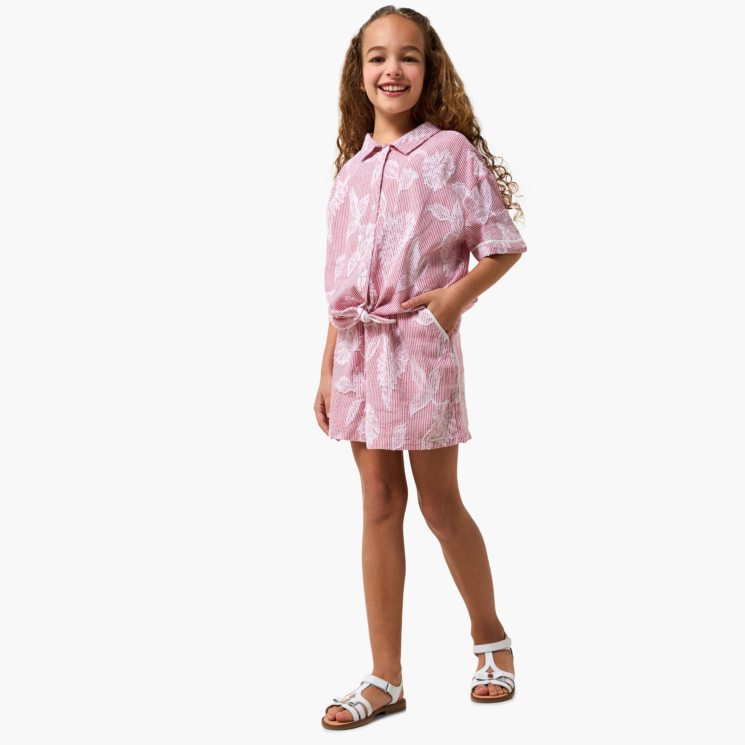 Lee Cooper Collared Short Sleeves Shirt and Shorts Set with Stripes-girls-clothing-setsandcoords-image-1