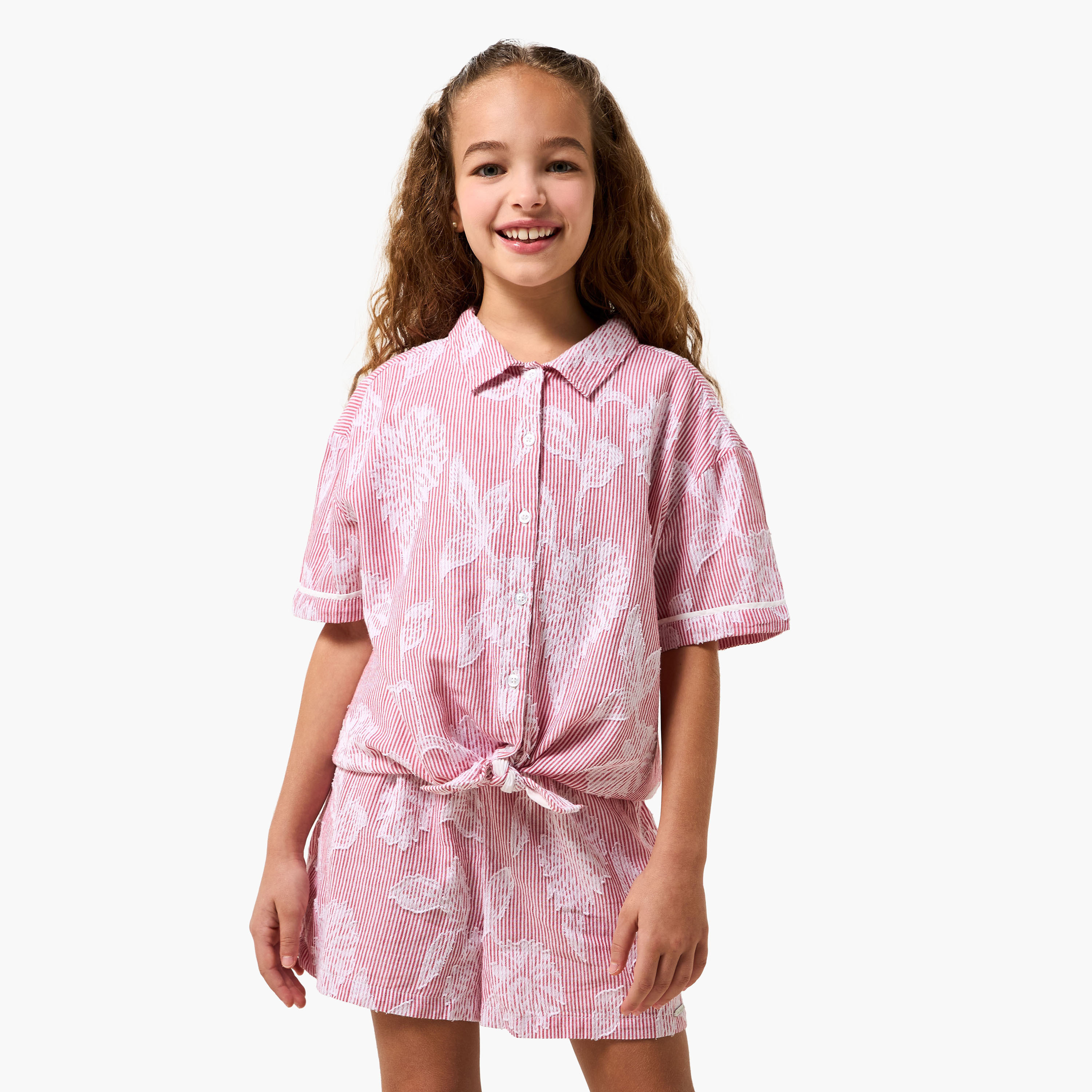 Lee Cooper Collared Short Sleeves Shirt and Shorts Set with Stripes-girls-clothing-setsandcoords-image-2