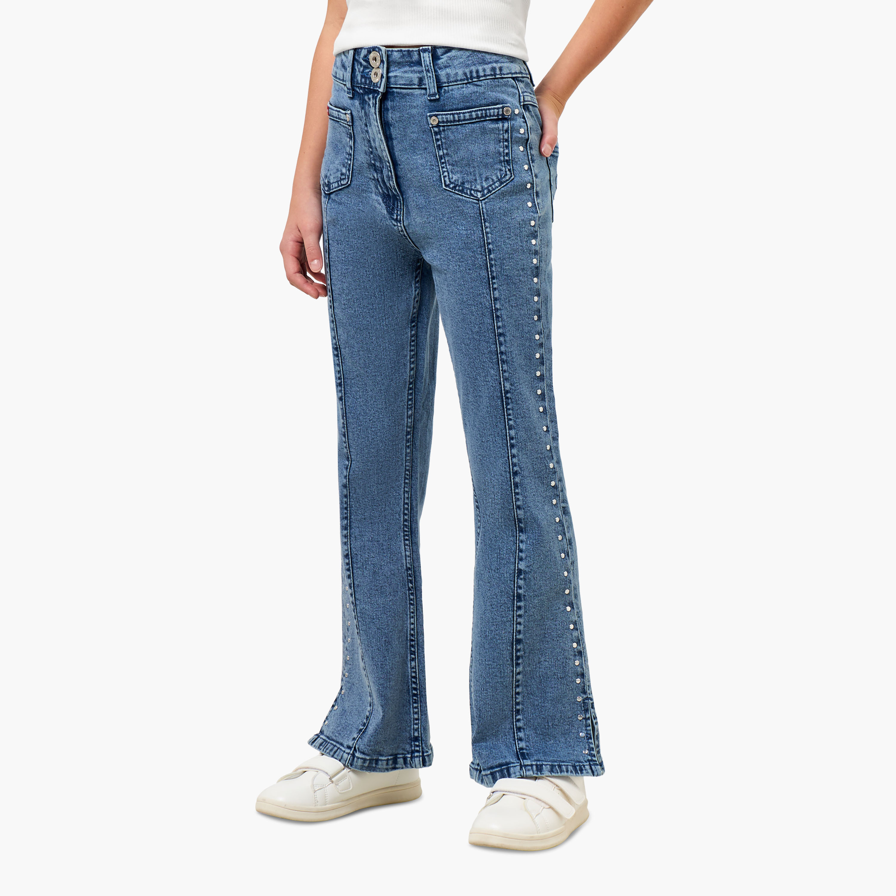 Lee Cooper Jeans with Pockets, Buttoned Waist-girls-clothing-bottoms-jeansandjeggings-image-1