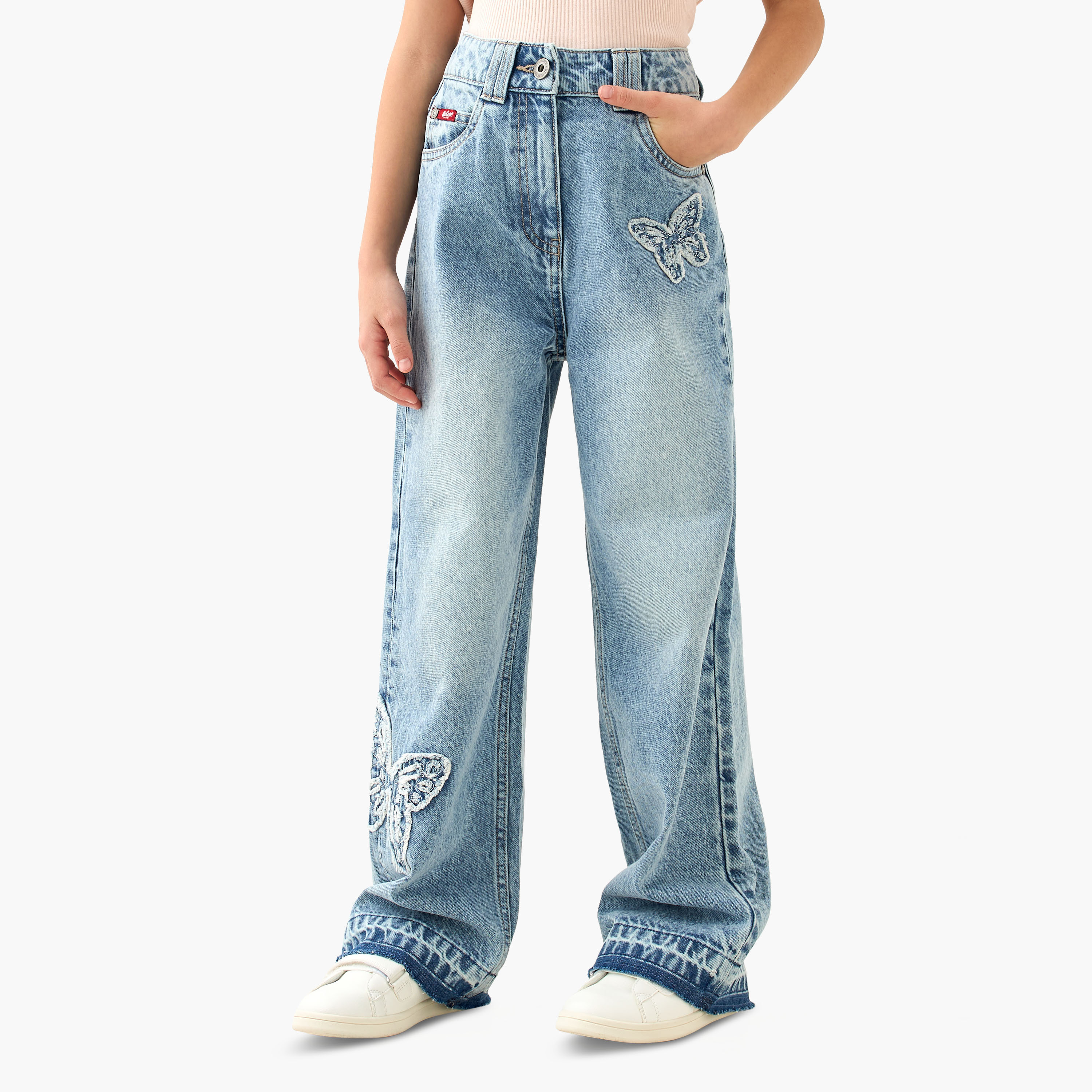 Lee Cooper Mid-Rise Jeans with Butterfly Embroidery-girls-clothing-bottoms-jeansandjeggings-image-1