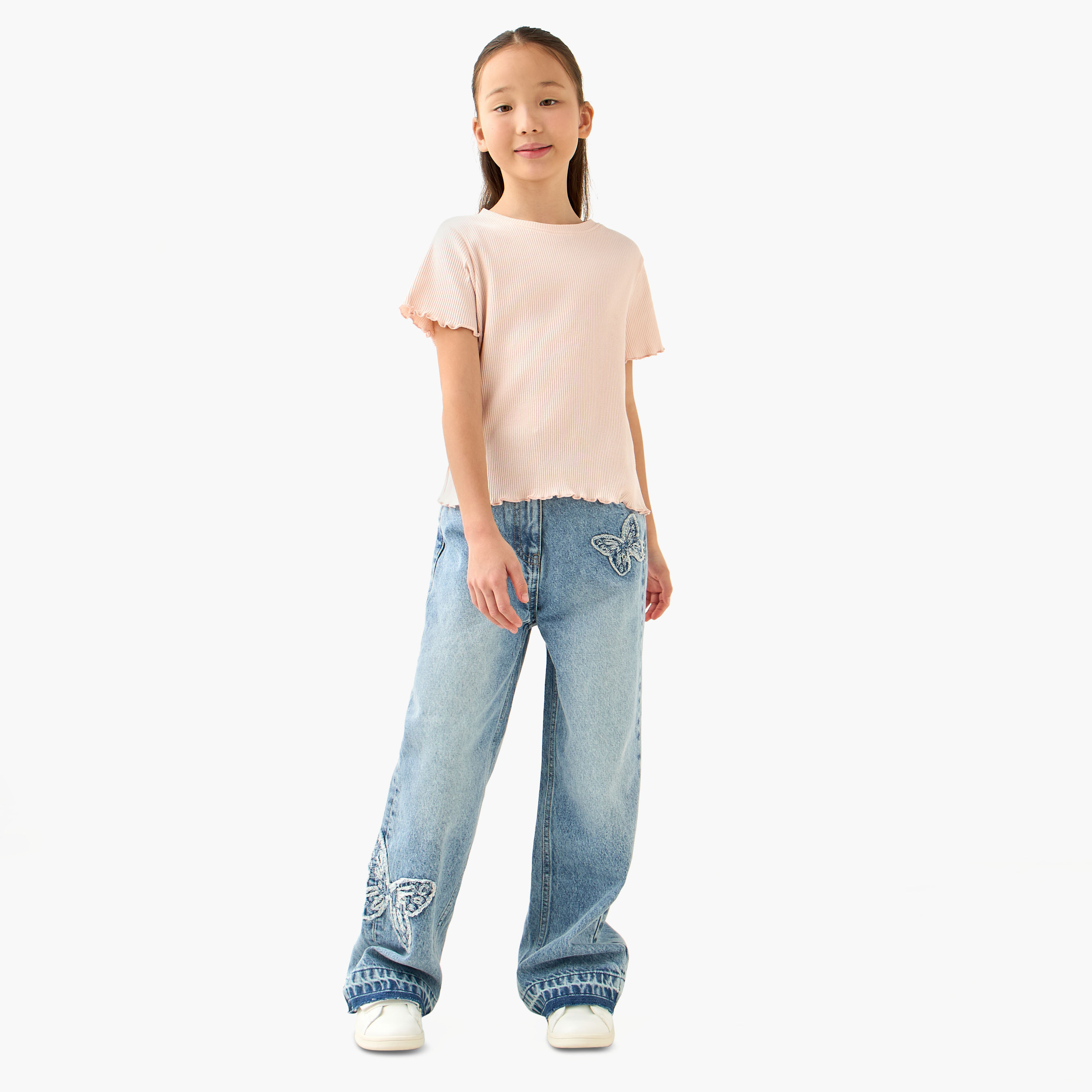 Lee Cooper Mid-Rise Jeans with Butterfly Embroidery-girls-clothing-bottoms-jeansandjeggings-image-2