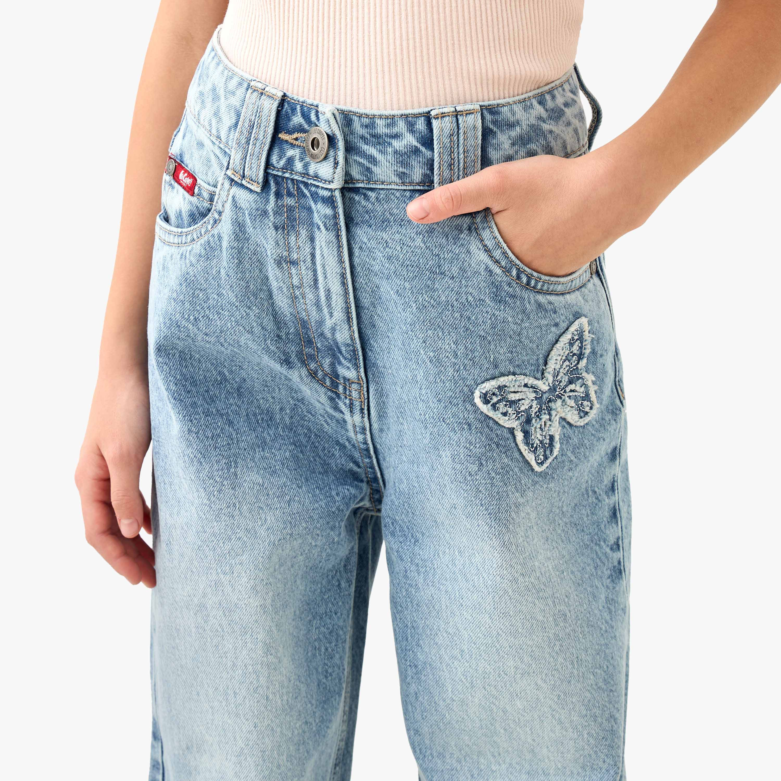 Lee Cooper Mid-Rise Jeans with Butterfly Embroidery-girls-clothing-bottoms-jeansandjeggings-image-4