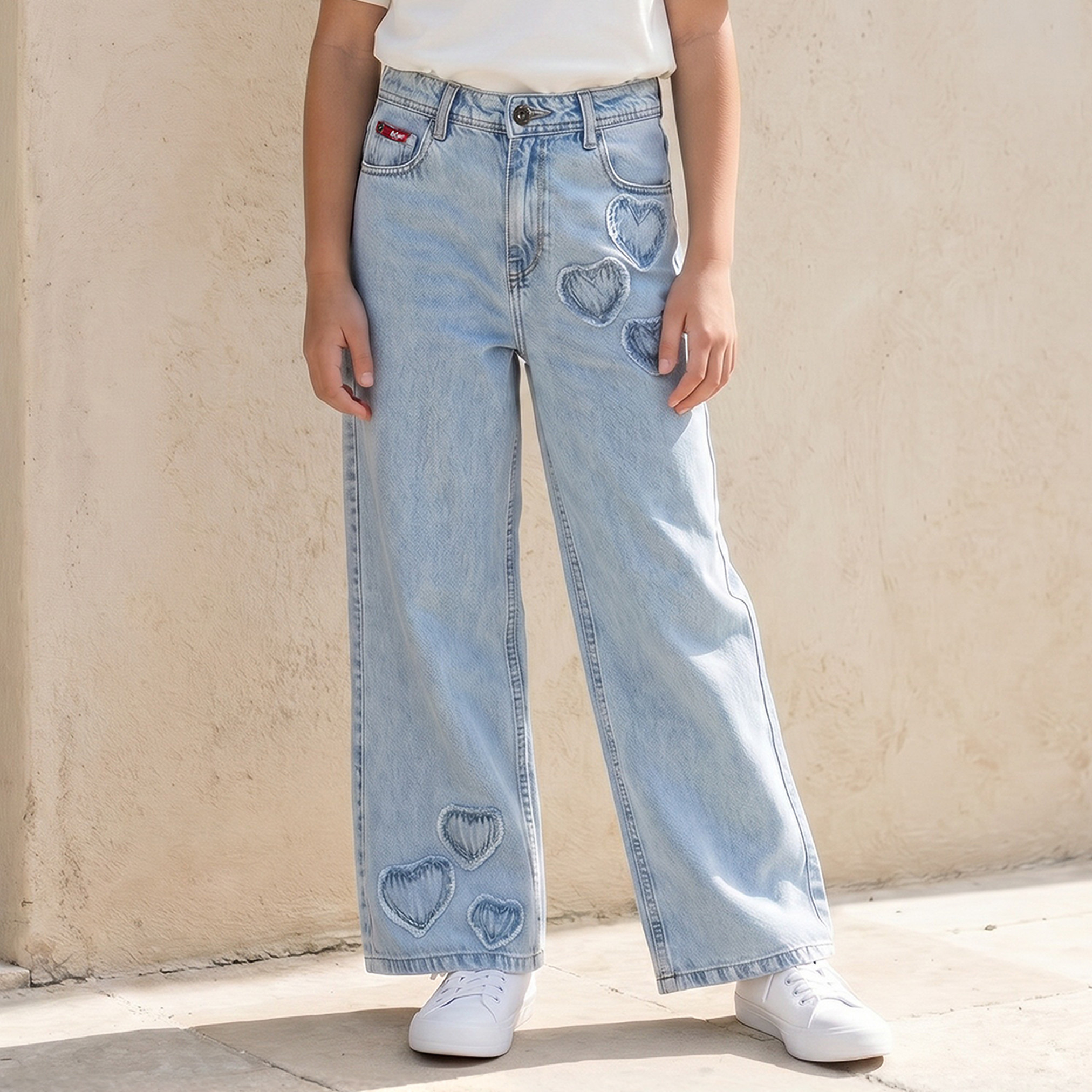 Lee Cooper Mid Rise Bootcut Fit Jeans with Heart Detail-girls-clothing-bottoms-jeansandjeggings-image-1