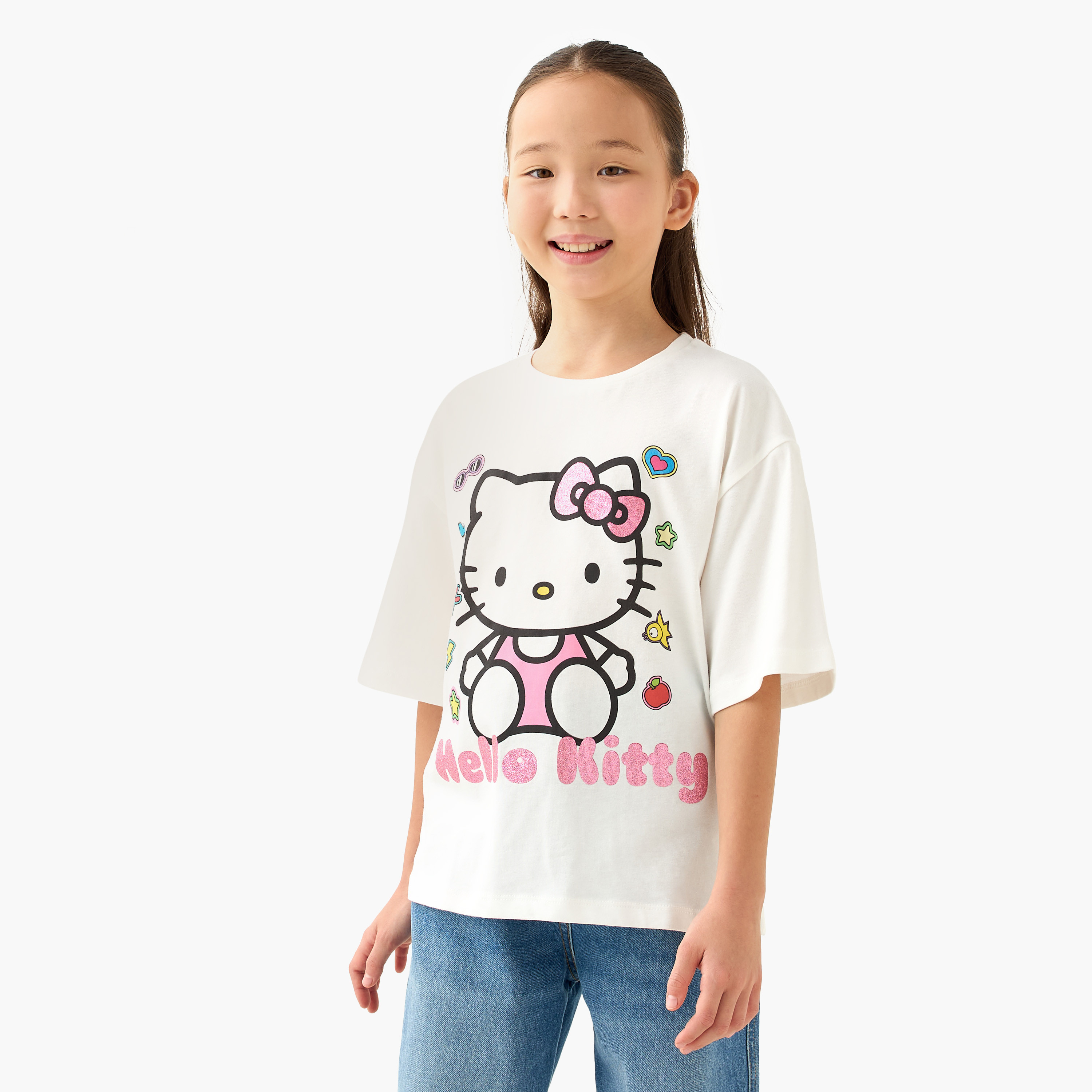 Sanrio Crew Neck Short Sleeves T-shirt with Hello Kitty Print-girls-clothing-tshirts-image-1
