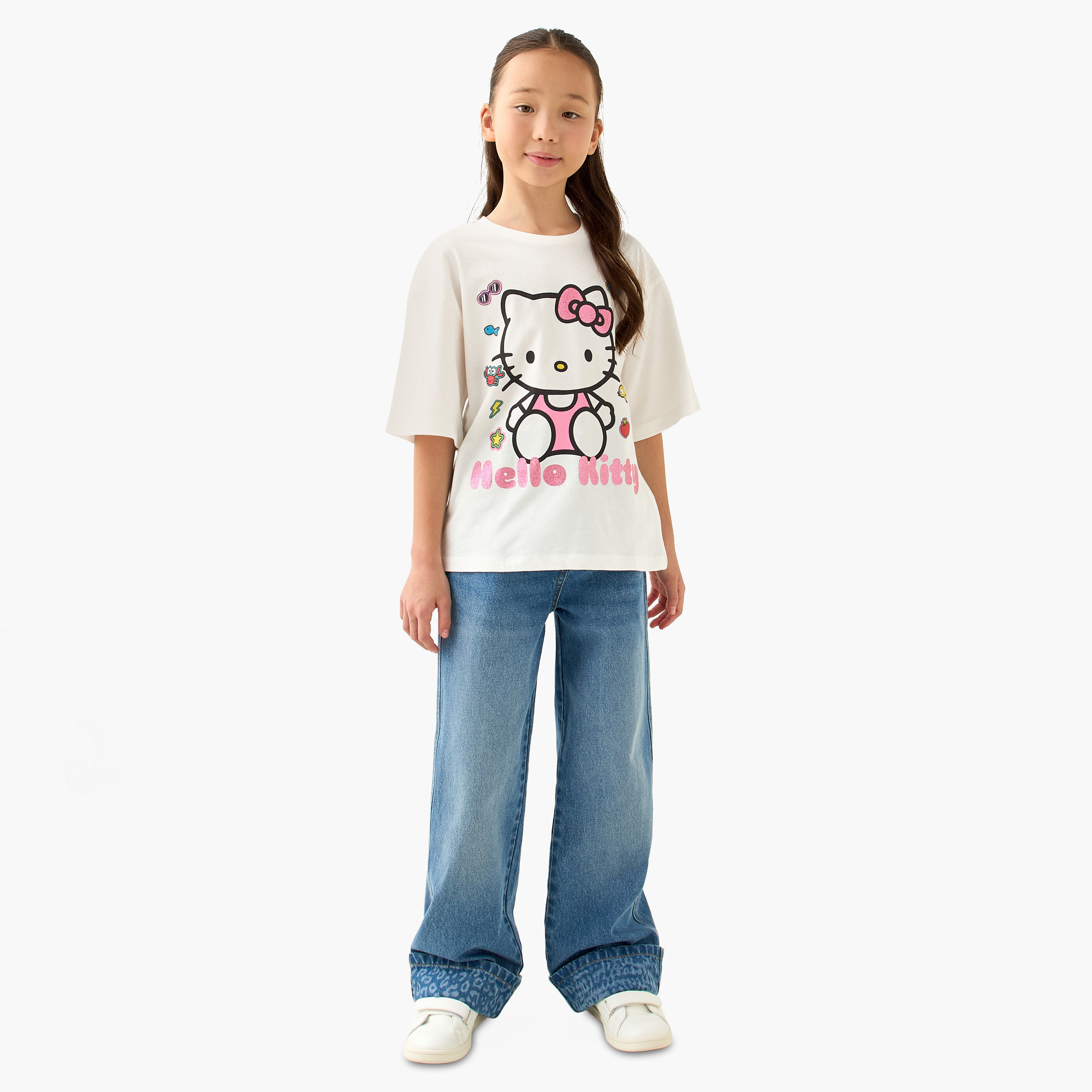 Sanrio Crew Neck Short Sleeves T-shirt with Hello Kitty Print-girls-clothing-tshirts-image-2