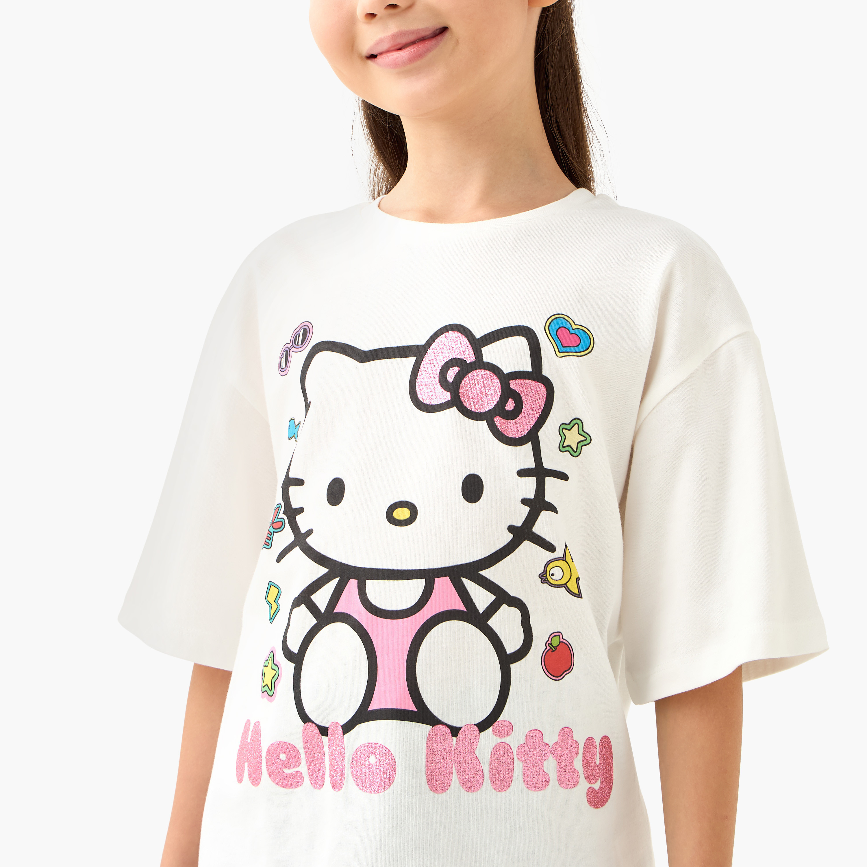 Sanrio Crew Neck Short Sleeves T-shirt with Hello Kitty Print-girls-clothing-tshirts-image-4