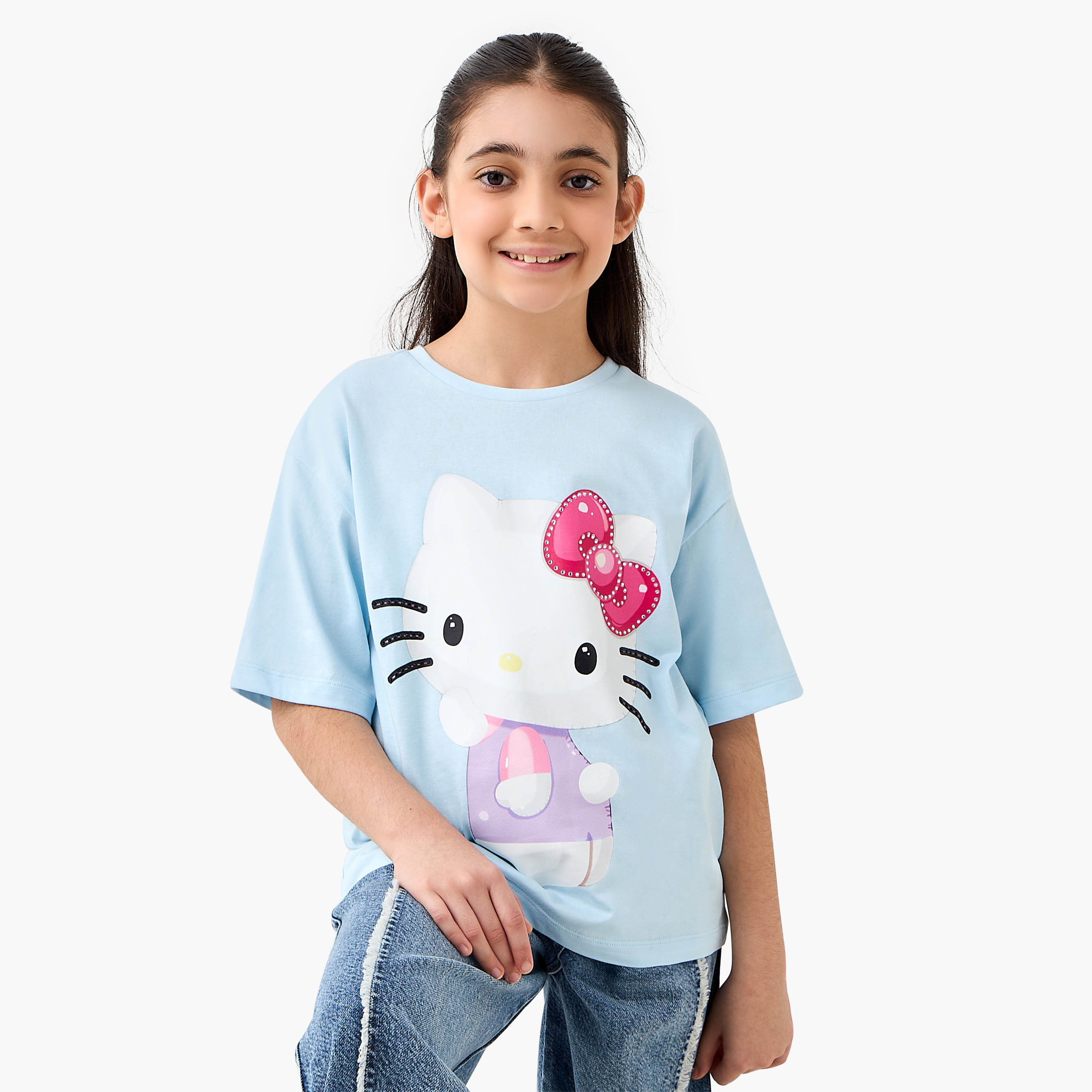 Sanrio Crew Neck Short Sleeves T-shirt with Hello Kitty Print-girls-clothing-tshirts-image-1