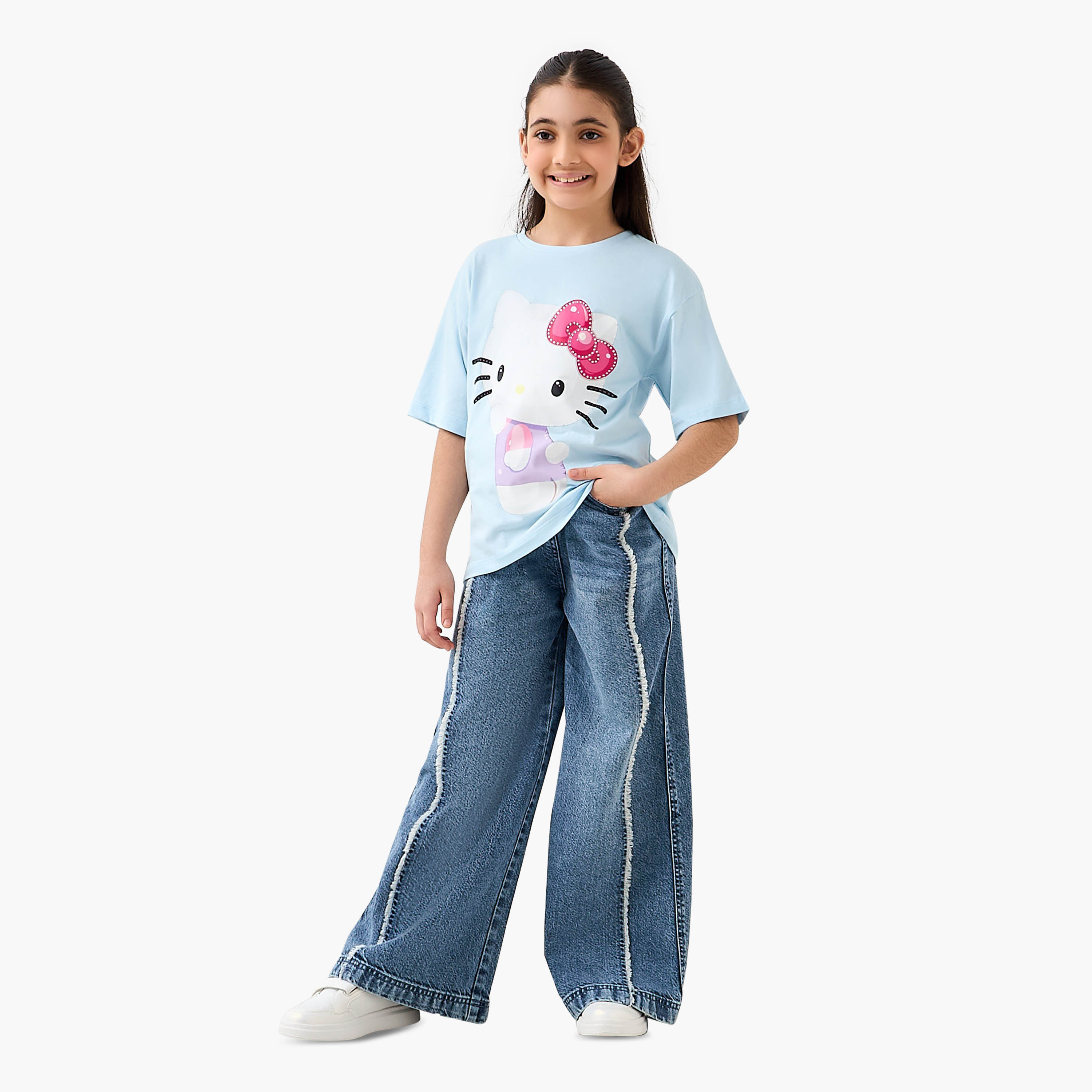 Sanrio Crew Neck Short Sleeves T-shirt with Hello Kitty Print-girls-clothing-tshirts-image-2