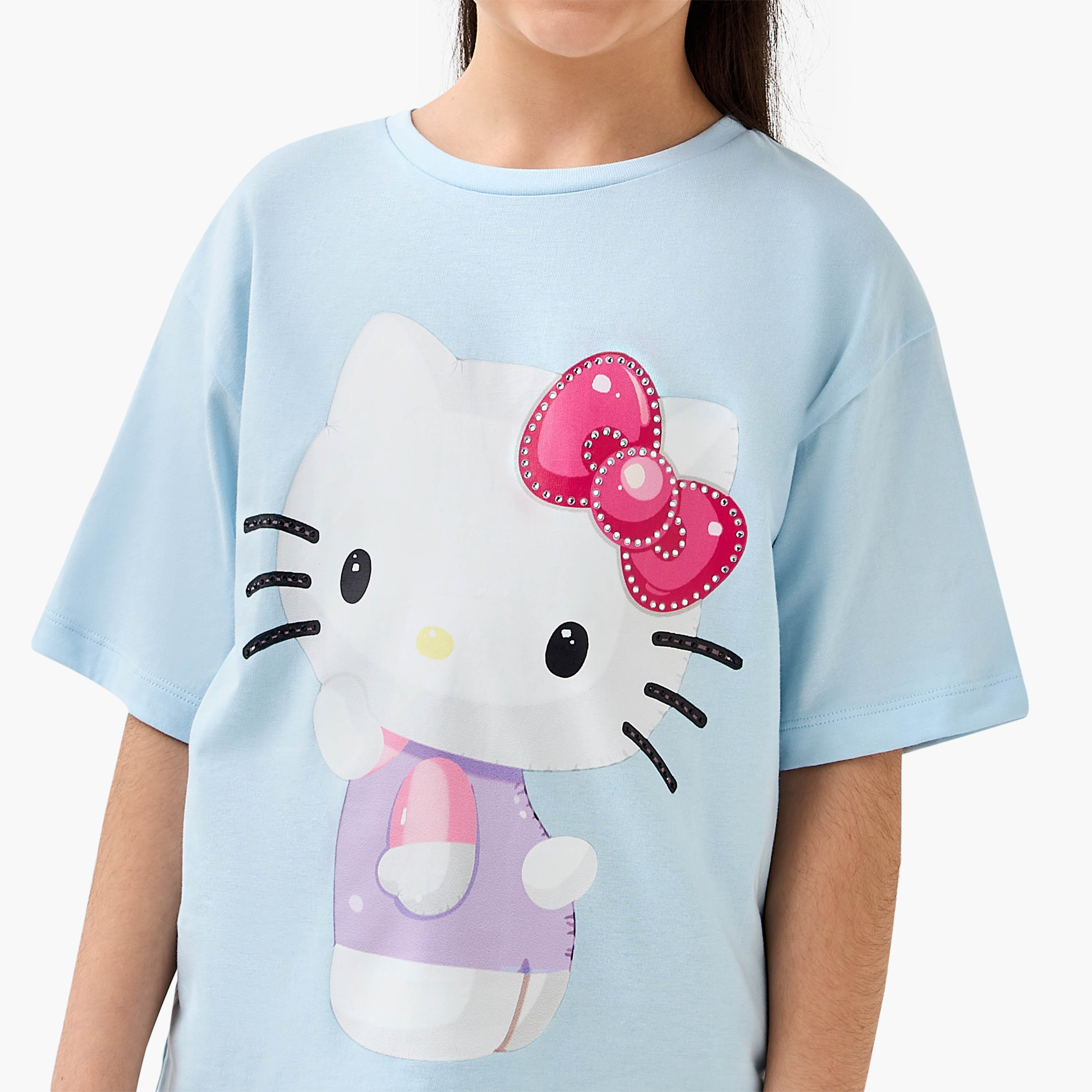 Sanrio Crew Neck Short Sleeves T-shirt with Hello Kitty Print-girls-clothing-tshirts-image-4