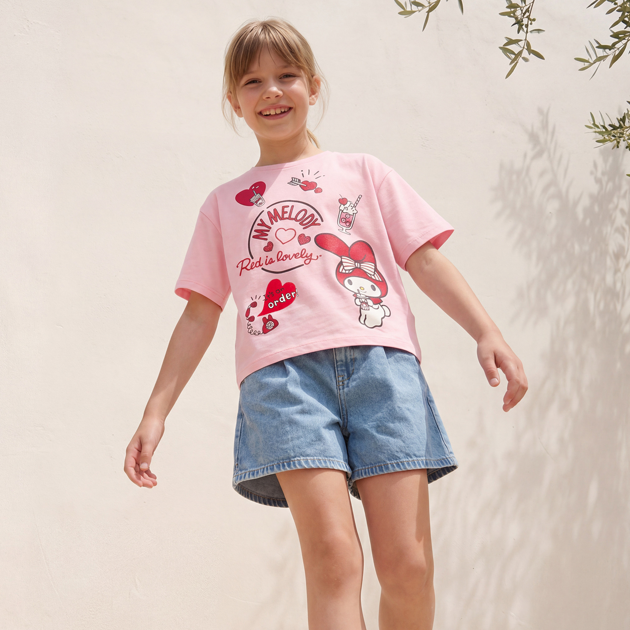Sanrio Round Neck Short Sleeve T-shirt with My Melody Print-girls-clothing-tshirts-image-5