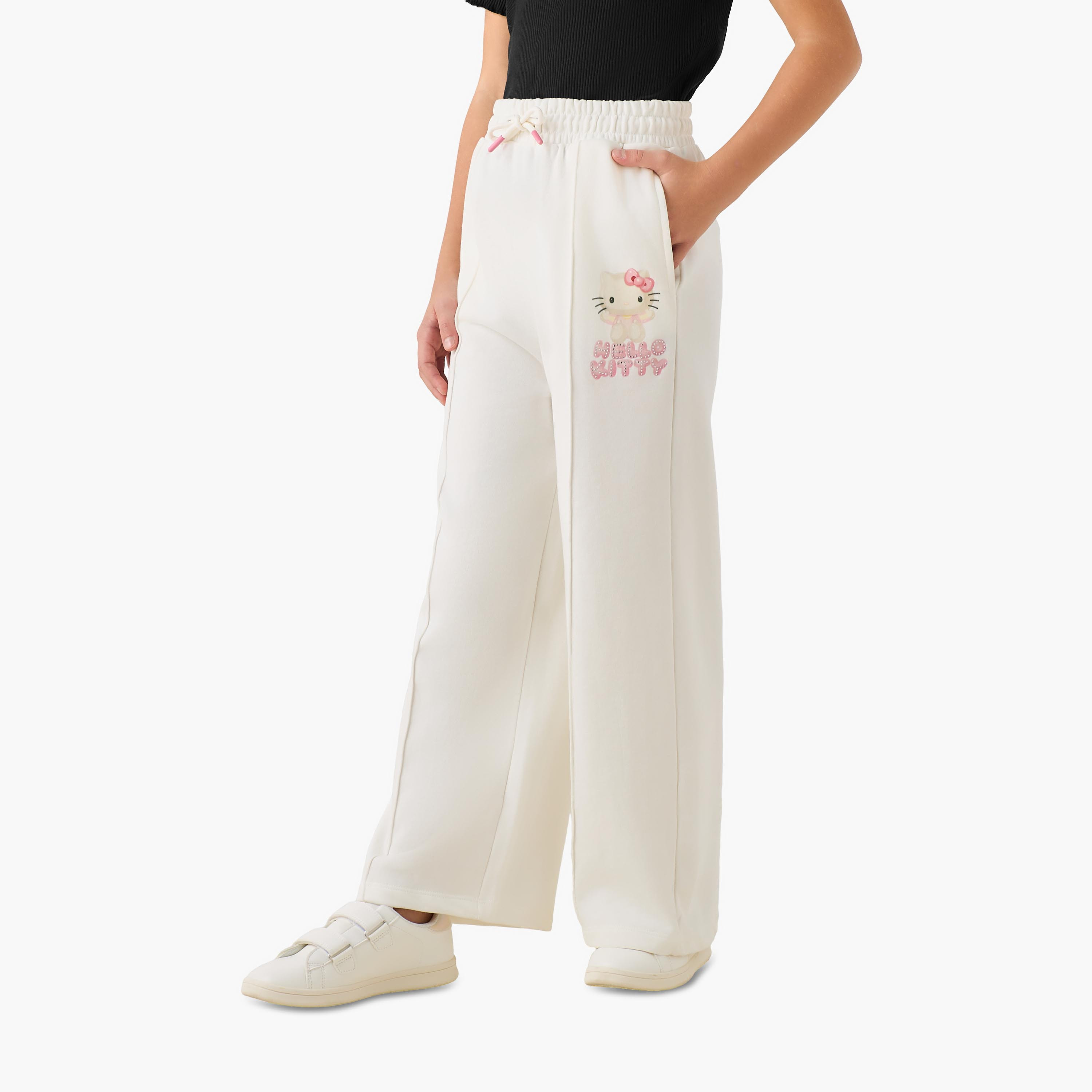 Sanrio Elasticated Drawstring Waist Track Pants with Hello Kitty Print-girls-clothing-bottoms-joggersandtrackpants-image-1