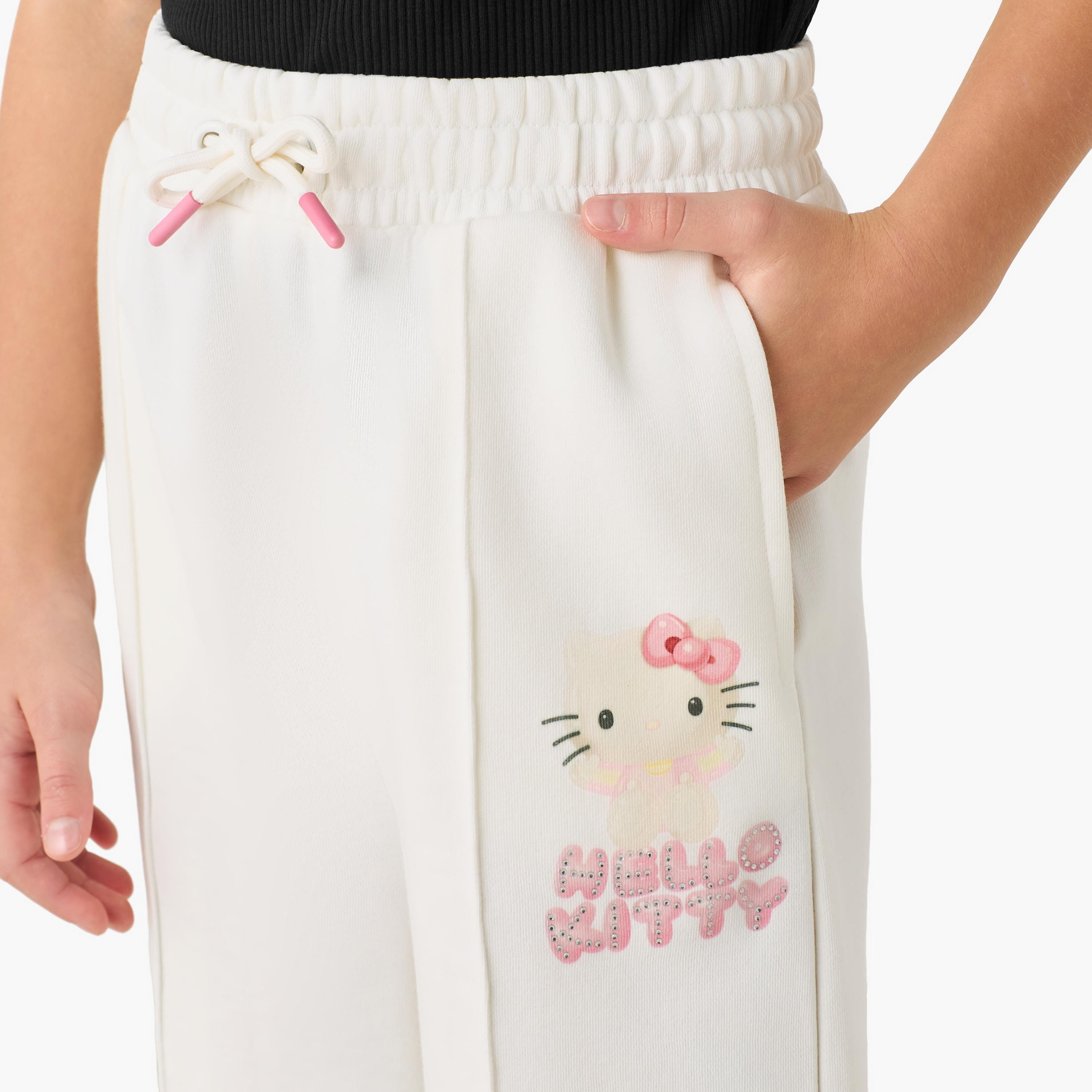 Sanrio Elasticated Drawstring Waist Track Pants with Hello Kitty Print-girls-clothing-bottoms-joggersandtrackpants-image-4