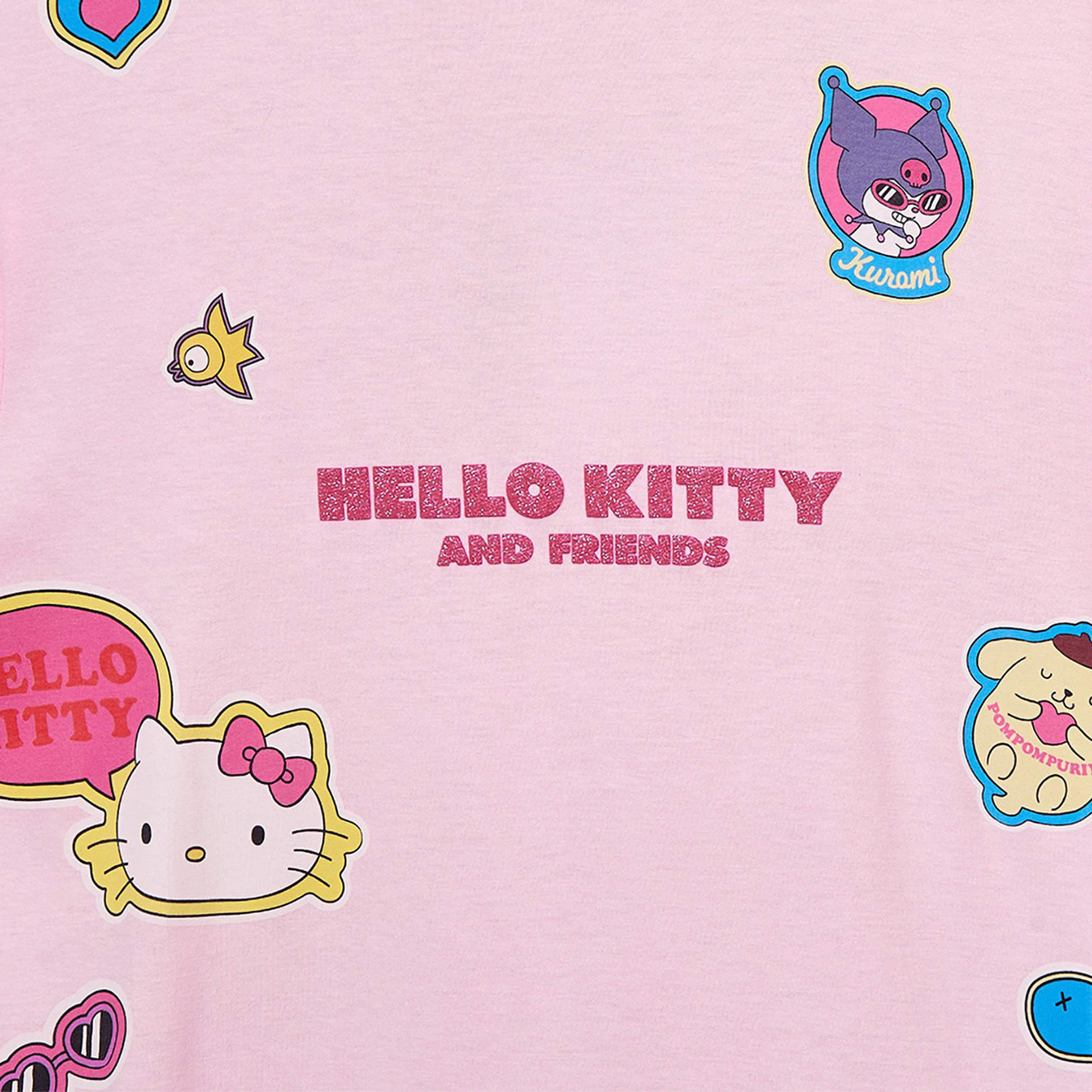 Sanrio Crew Neck Short Sleeves Knee Length Dress with Hello Kitty and Friends Print-girls-clothing-dressesandjumpsuits-image-4