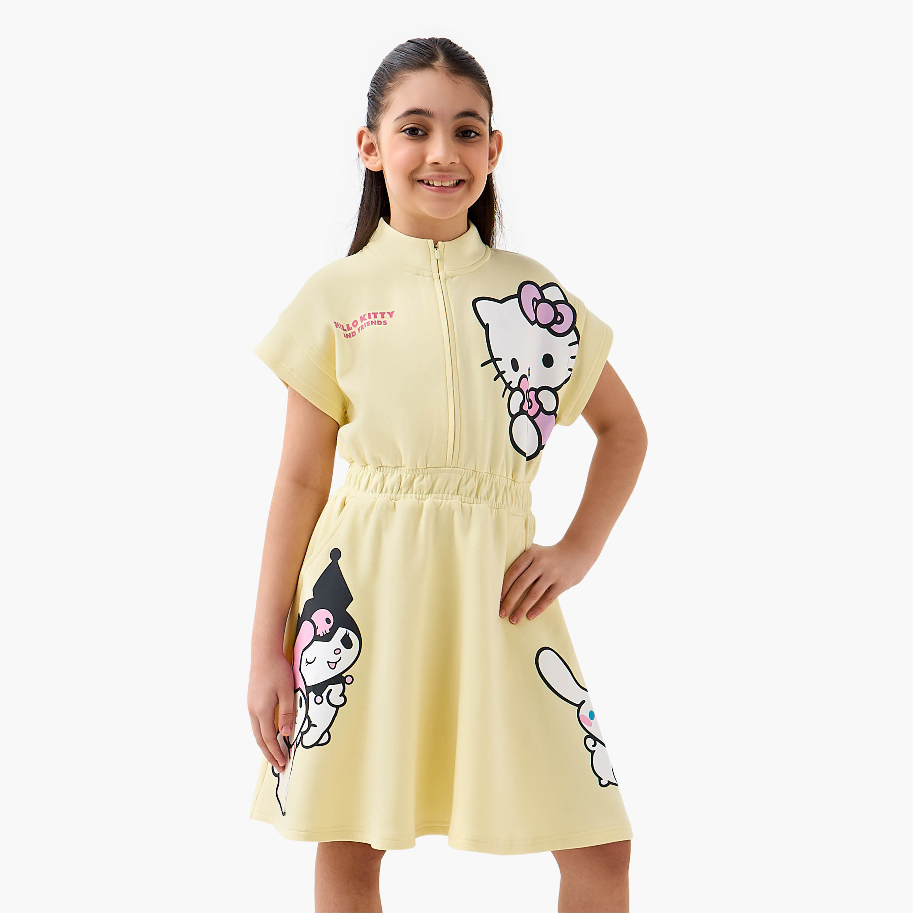 Sanrio High Neck Extended Sleeves Knee Length Dress with Hello Kitty and Friends Print-girls-clothing-dressesandjumpsuits-image-1