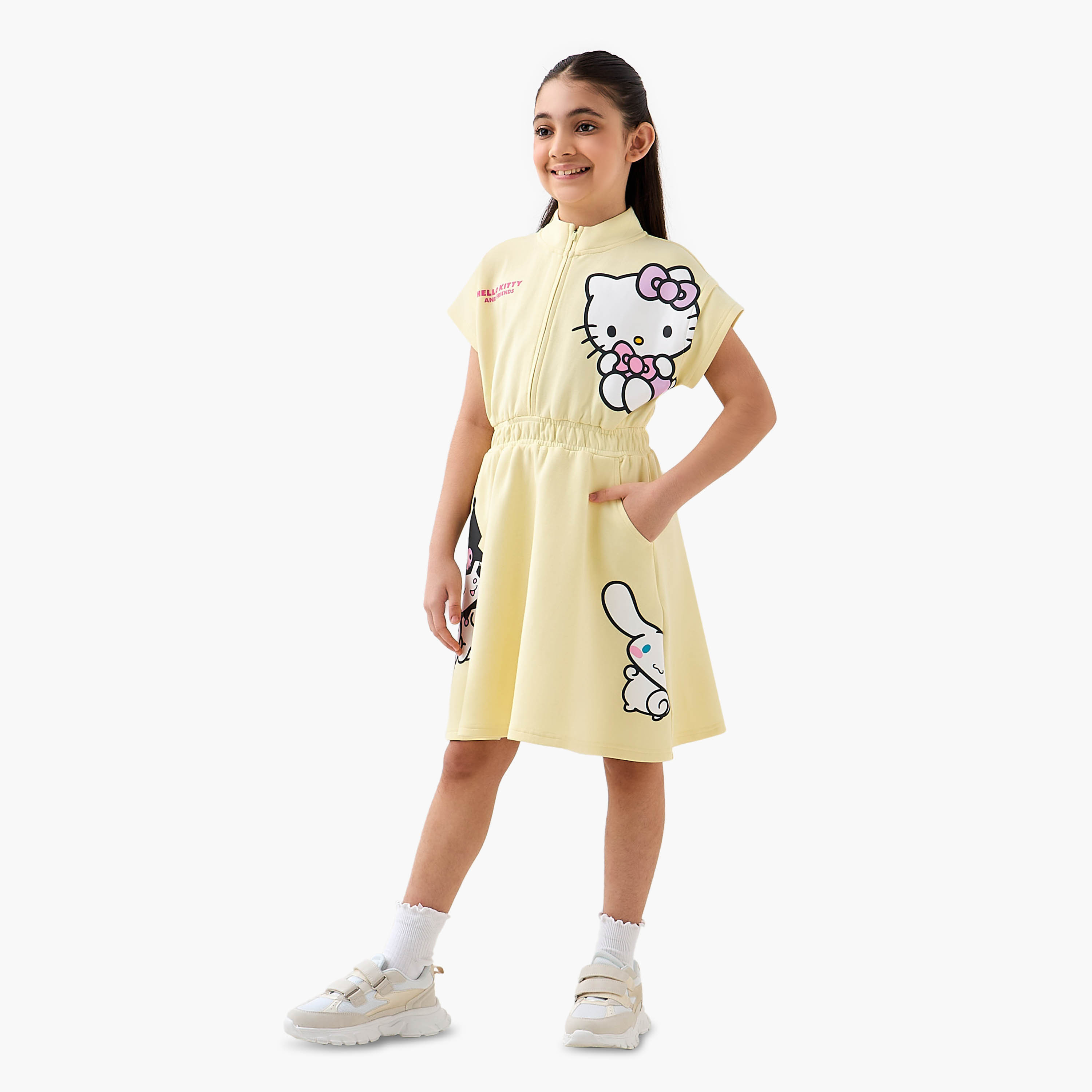 Sanrio High Neck Extended Sleeves Knee Length Dress with Hello Kitty and Friends Print-girls-clothing-dressesandjumpsuits-image-2