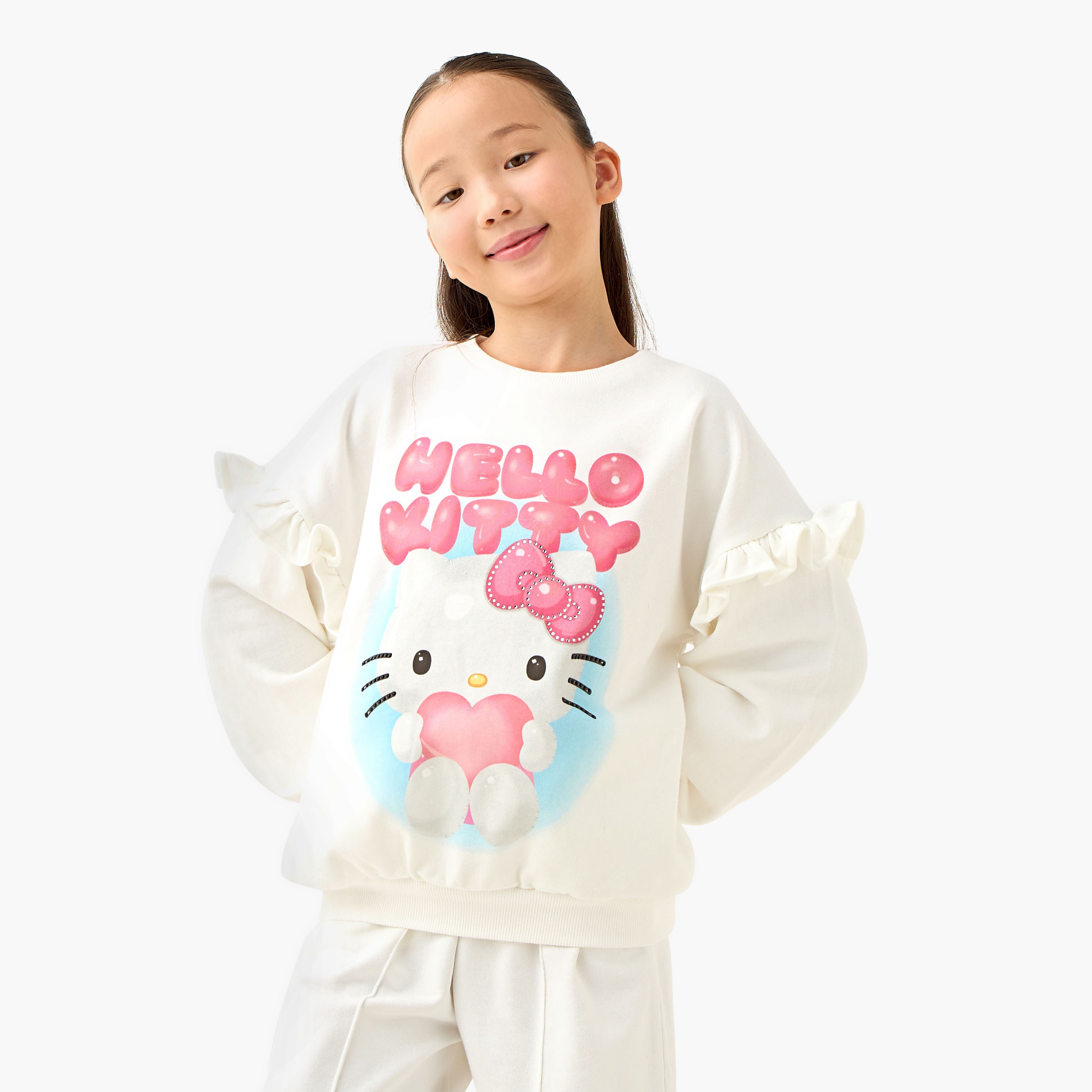 Sanrio Hello Kitty Print Sweatshirt with Long Sleeves-girls-clothing-sweatshirts-image-1