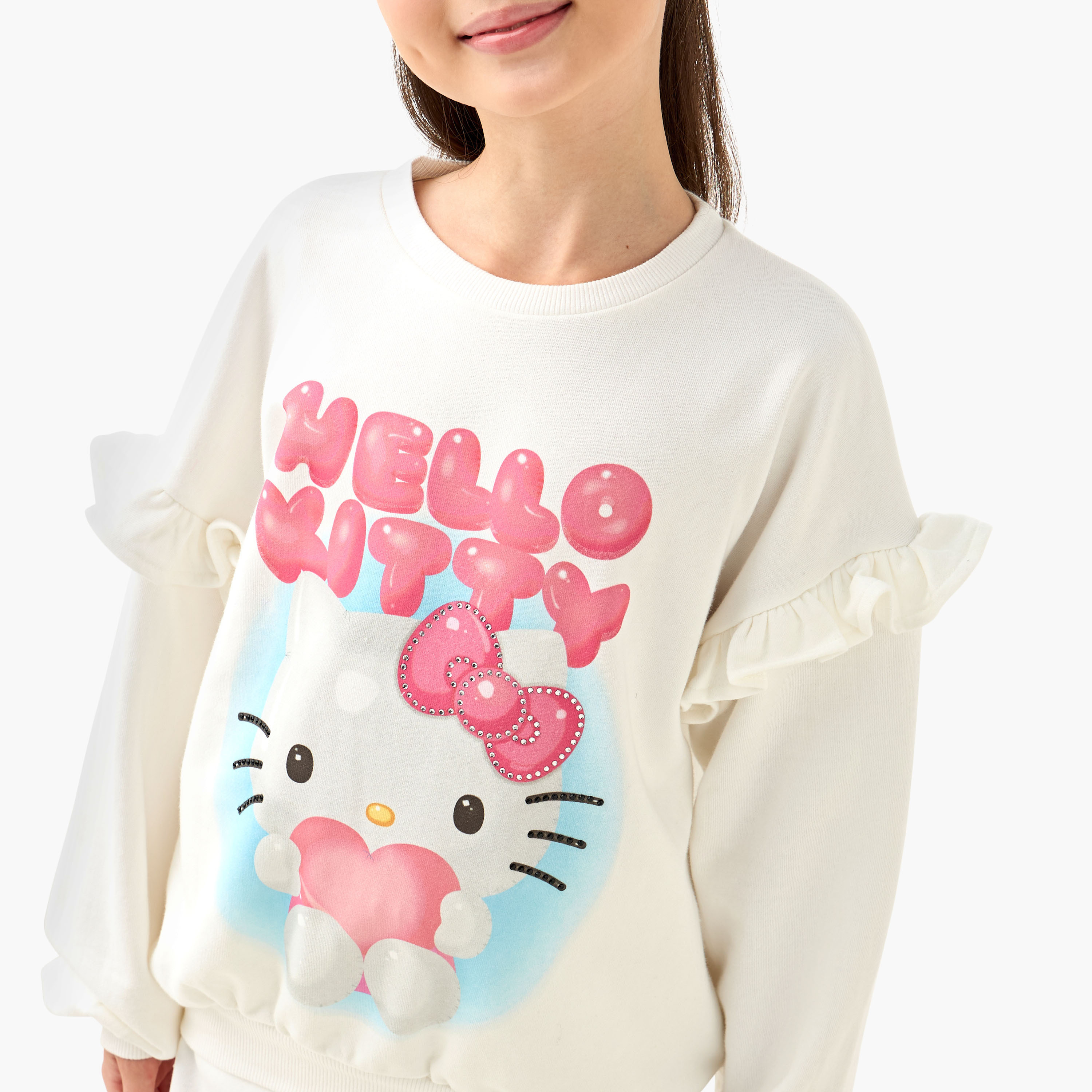 Sanrio Hello Kitty Print Sweatshirt with Long Sleeves-girls-clothing-sweatshirts-image-4