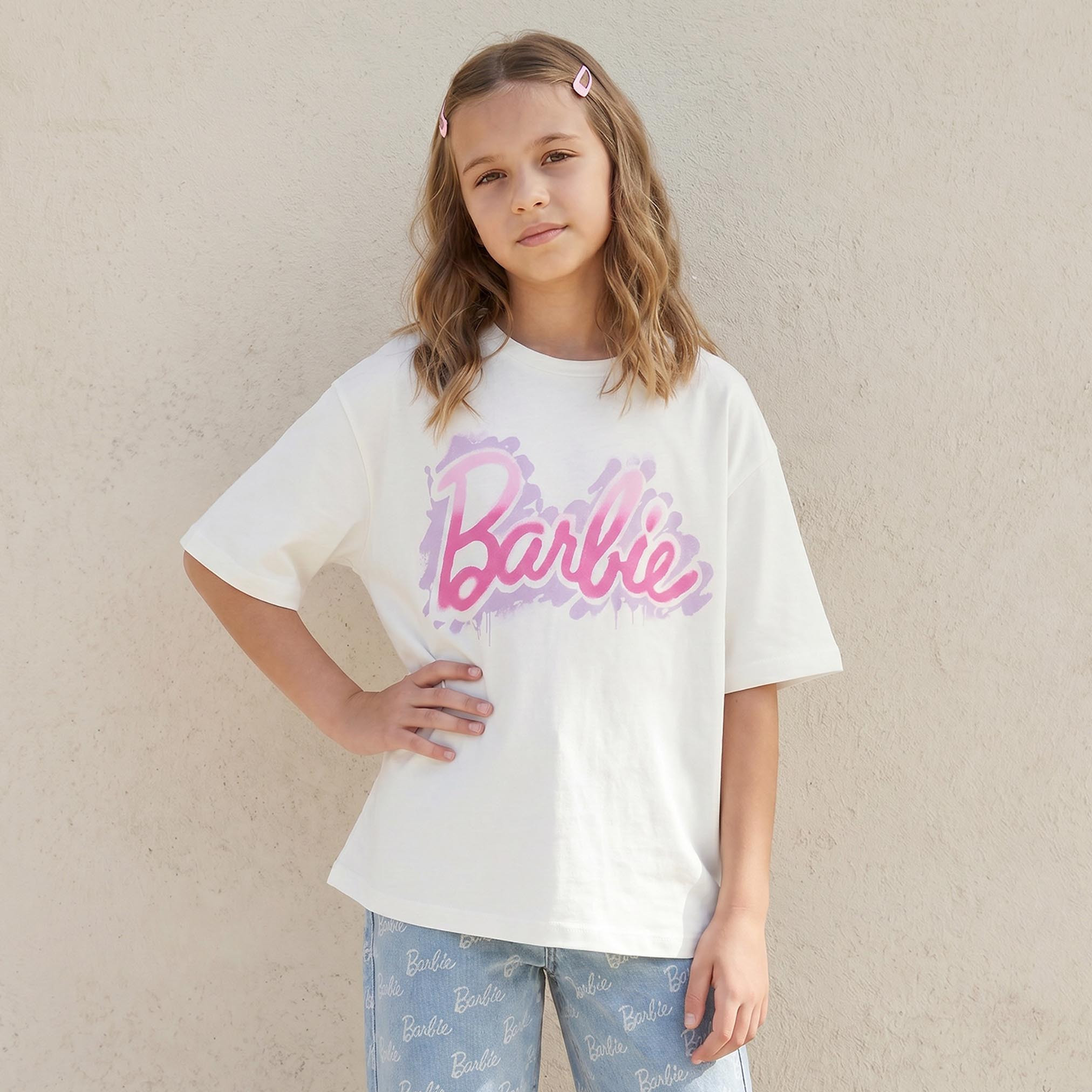 تيشيرت برقبة ضيقة وأكمام قصيرة وطبعات باربي-girls-clothing-tshirts-image-1