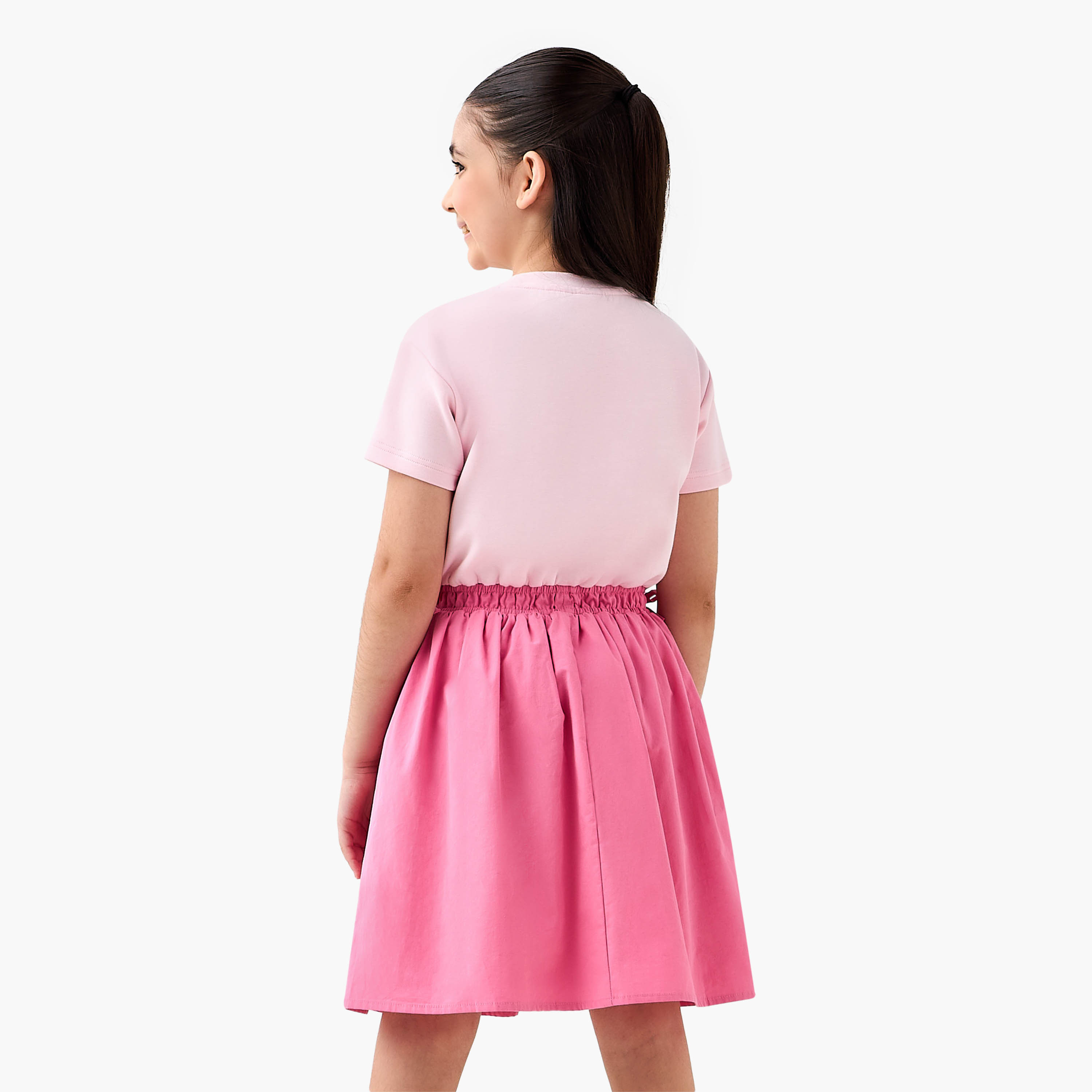 Crew Neck Short Sleeves Midi Dress with Barbie Embellished Design-girls-clothing-dressesandjumpsuits-image-3